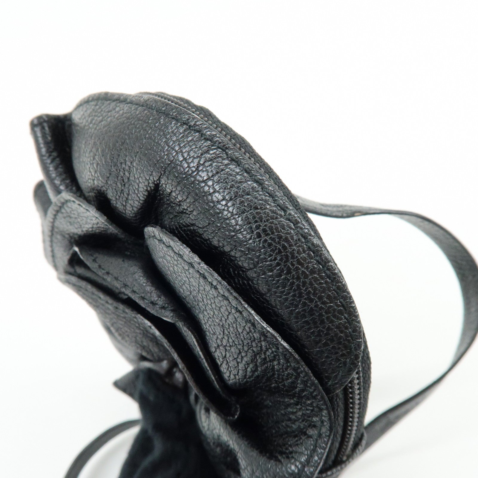 SAINT RAURENT PARIS Nadja Leather Shoulder Pouch Flower Motif Black