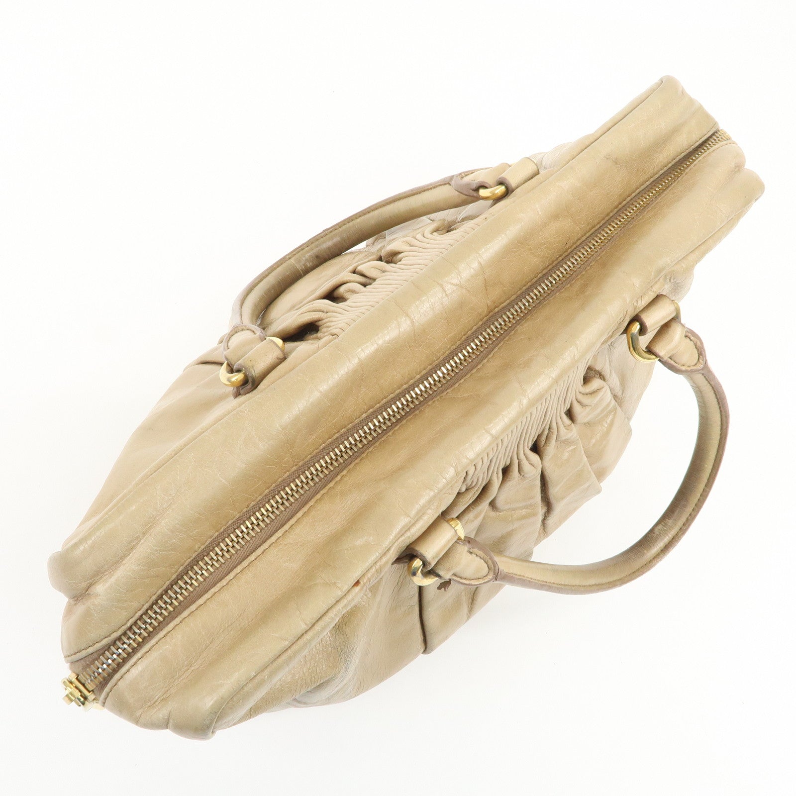 MIU MIU Logo Leather 2Way Bag Hand Bag Light Brown RL0048