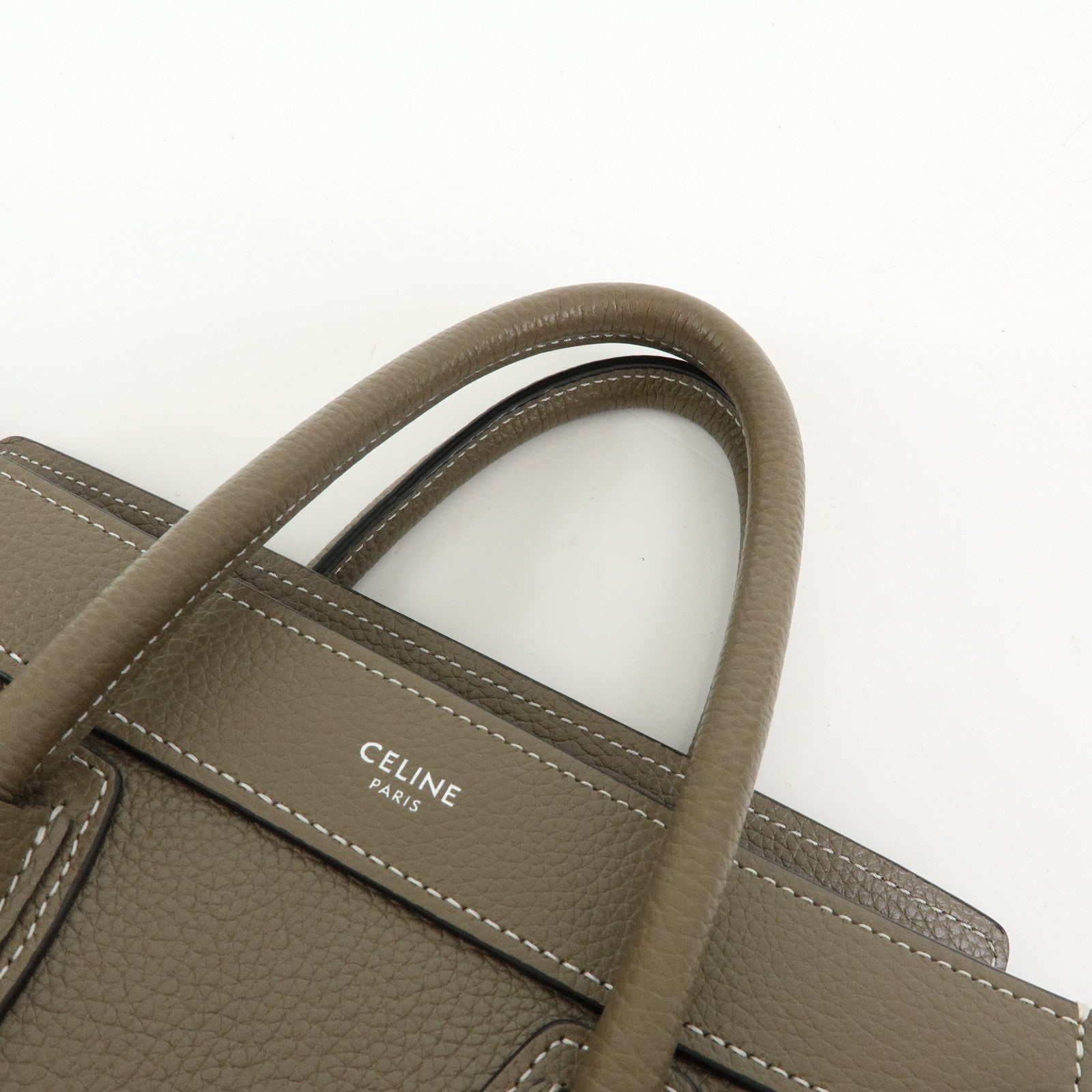 CELINE Luggage Nano Shopper Calf Leather 2Way Bag Hand Bag Gray