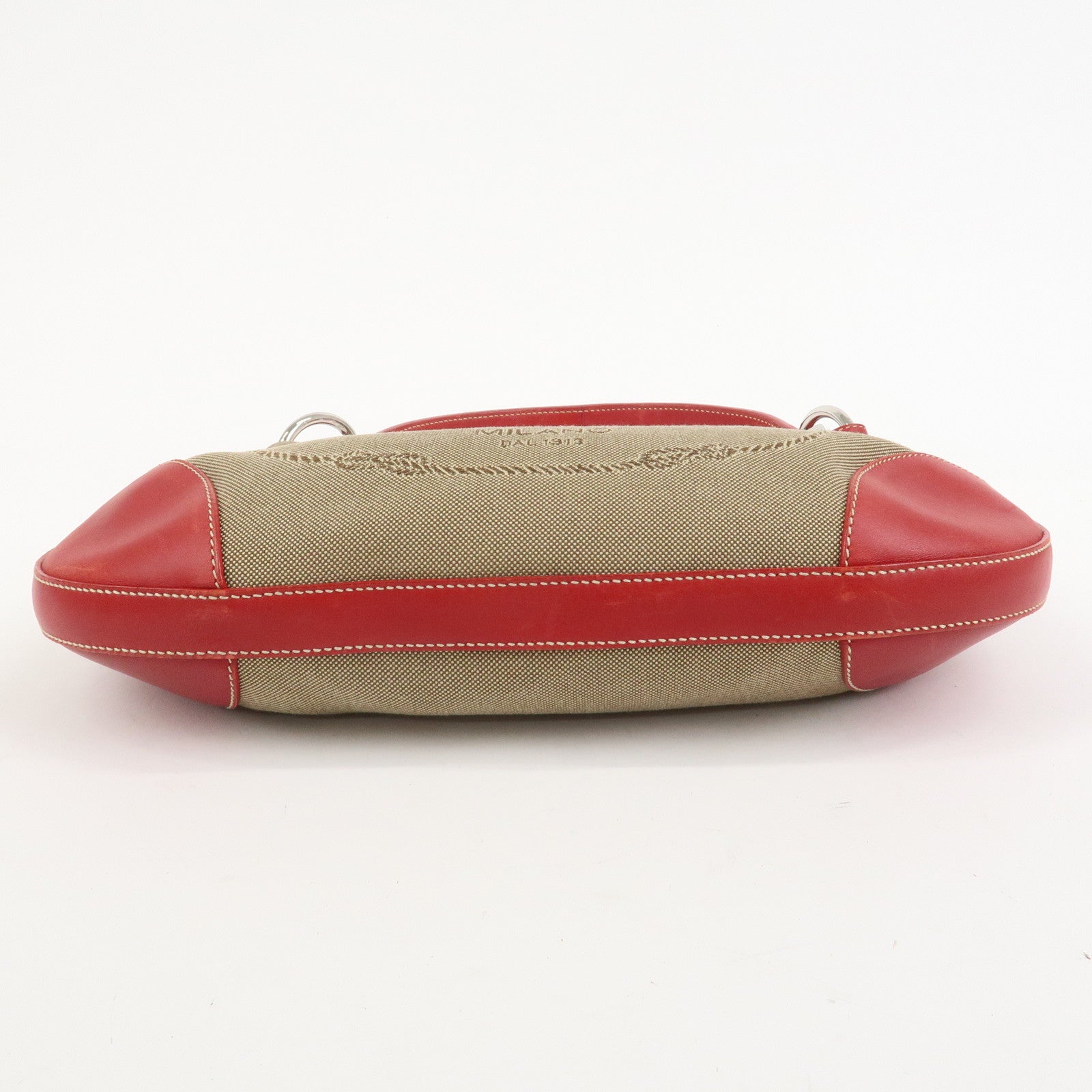 PRADA Logo Jacguard Leather Shoulder Bag Light Brown Red BR3429