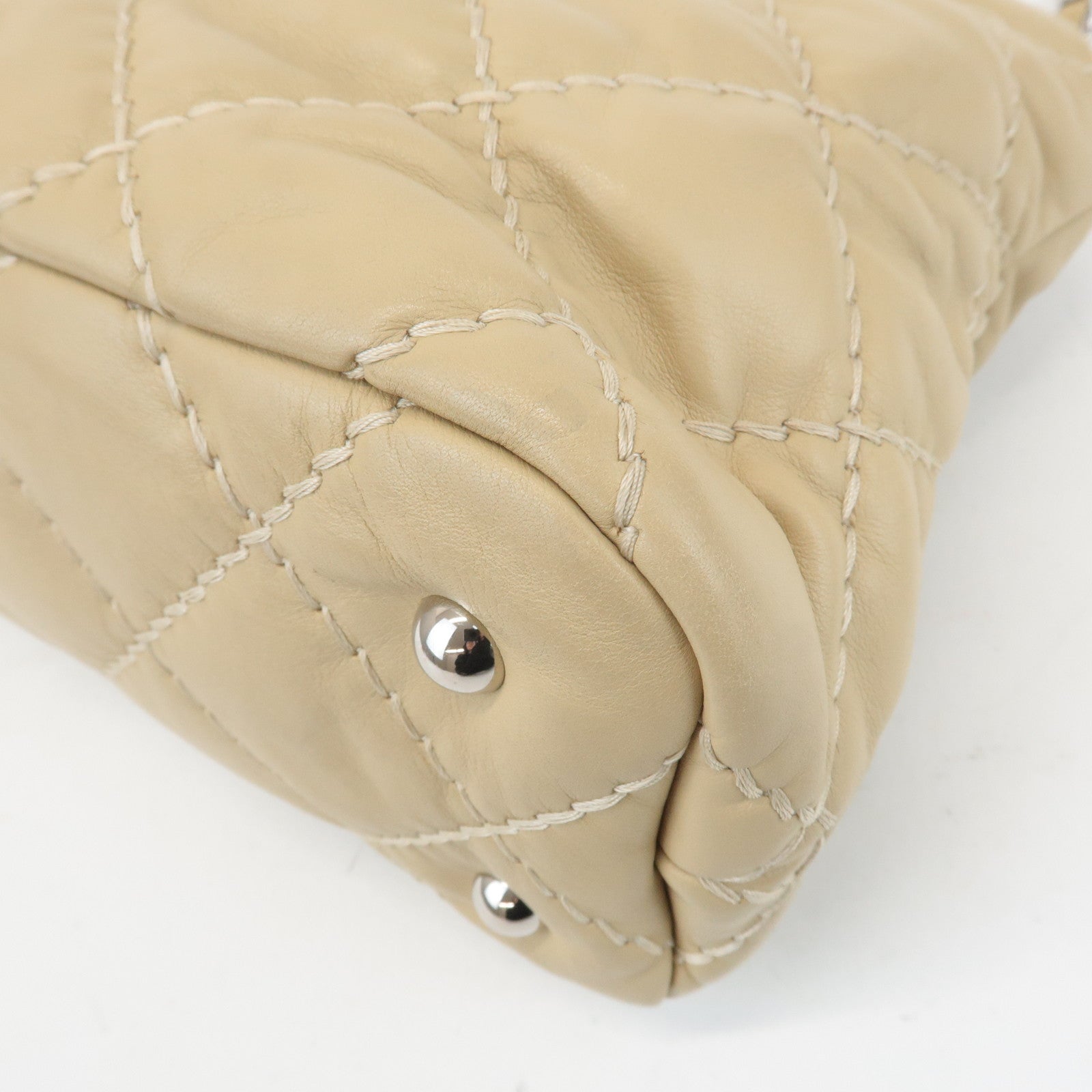 CHANEL Wild Stitch Lamb Skin Chain Shoulder Bag Hand Bag Beige Used