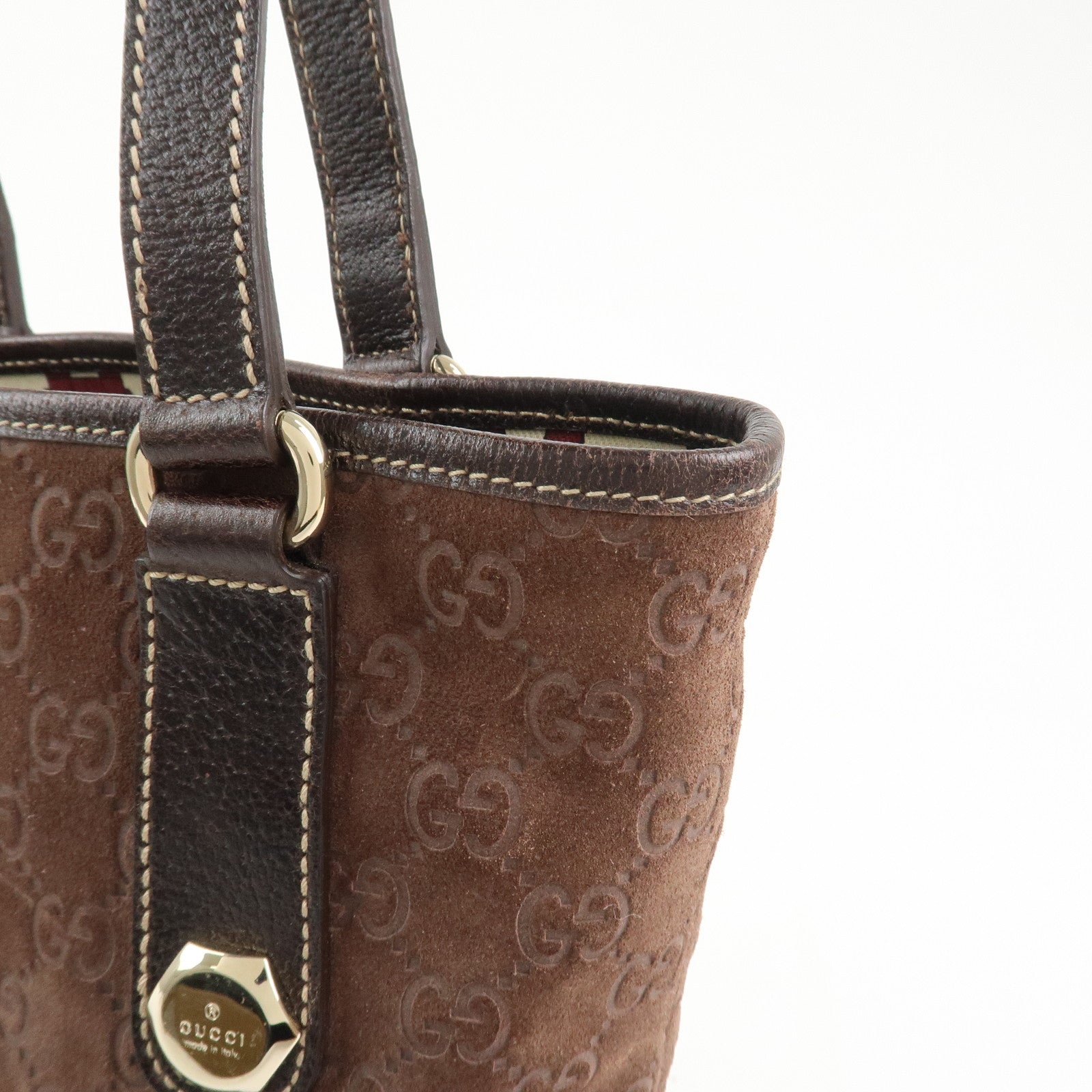 GUCCI GG Monogram Suede Leather Tote Bag Brown 153361