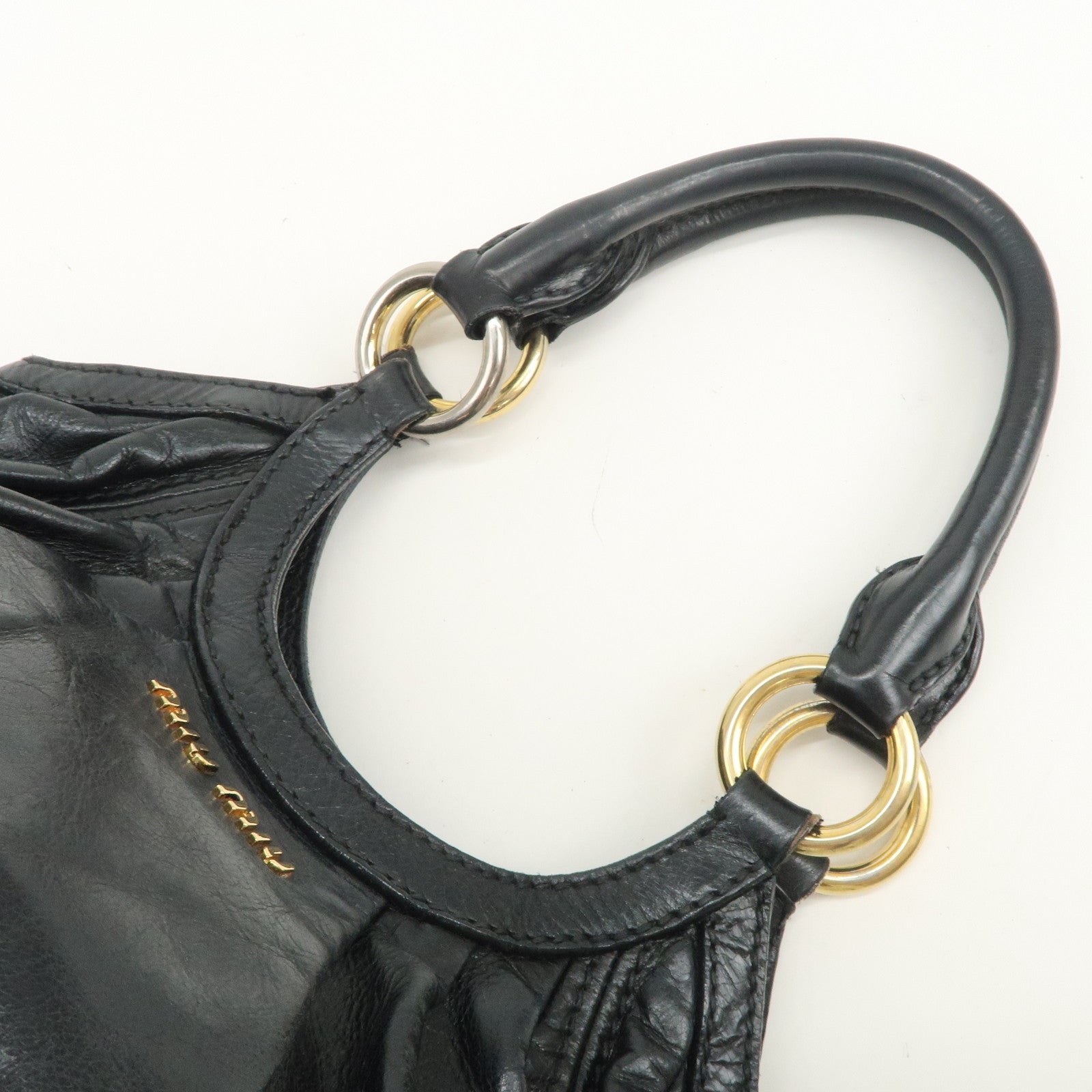 MIU MIU Logo Leather 2Way Bag Hand Bag Shoulder Bag Black