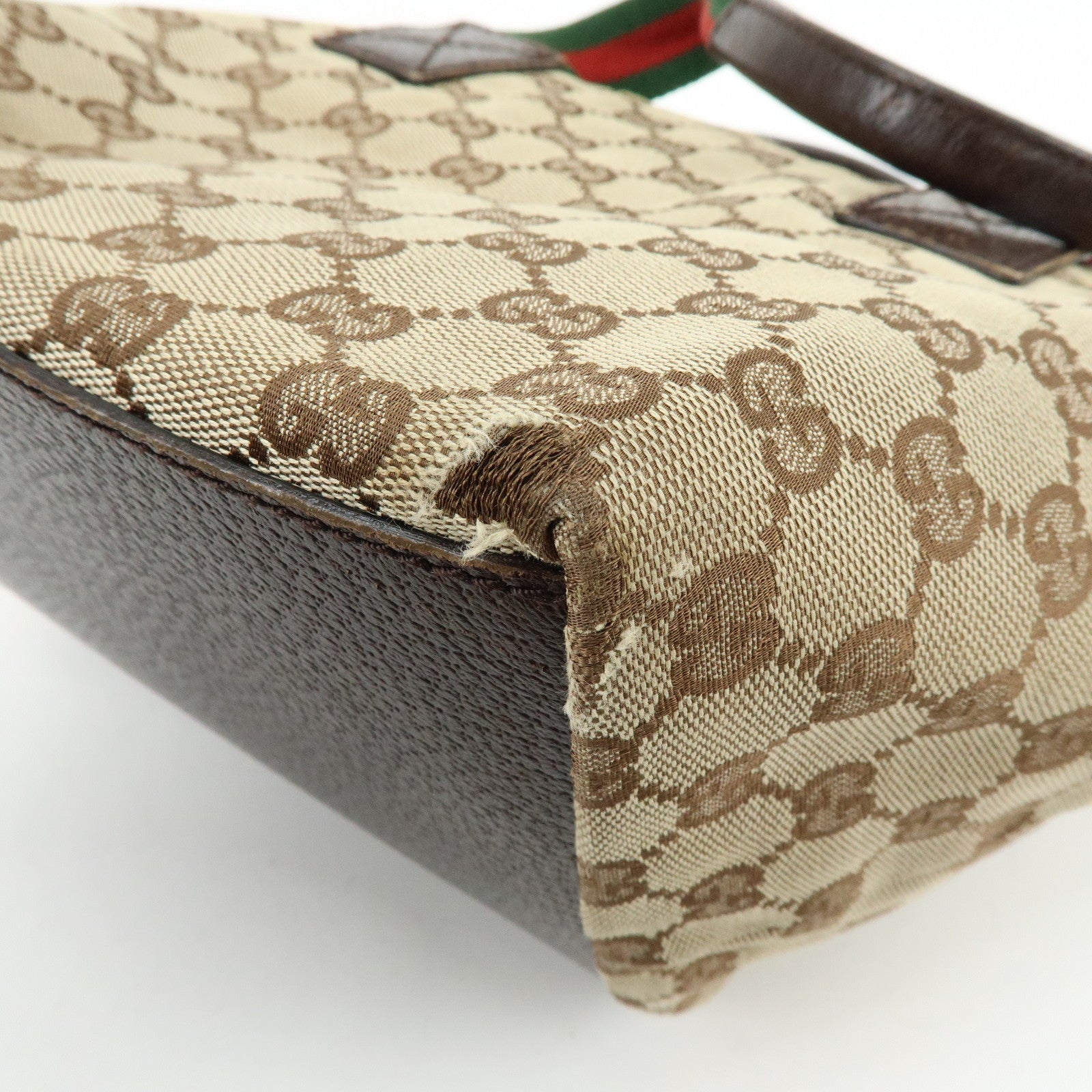 GUCCI Sherry GG Canvas Leather Tote Bag Hand Bag Brown 131228