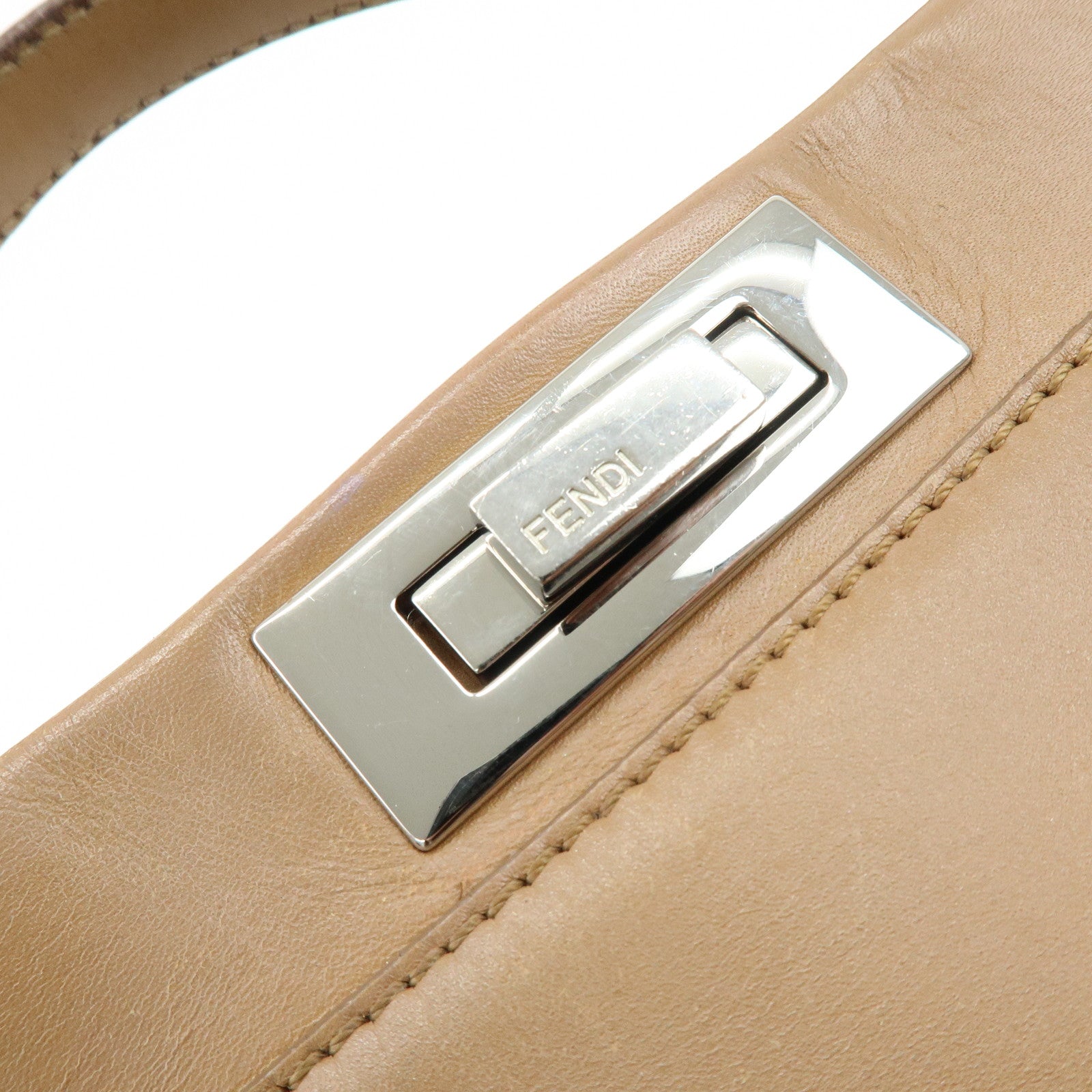 FENDI Peekaboo Leather 2Way Shoulder Bag Hand Bag Camel 8BN226