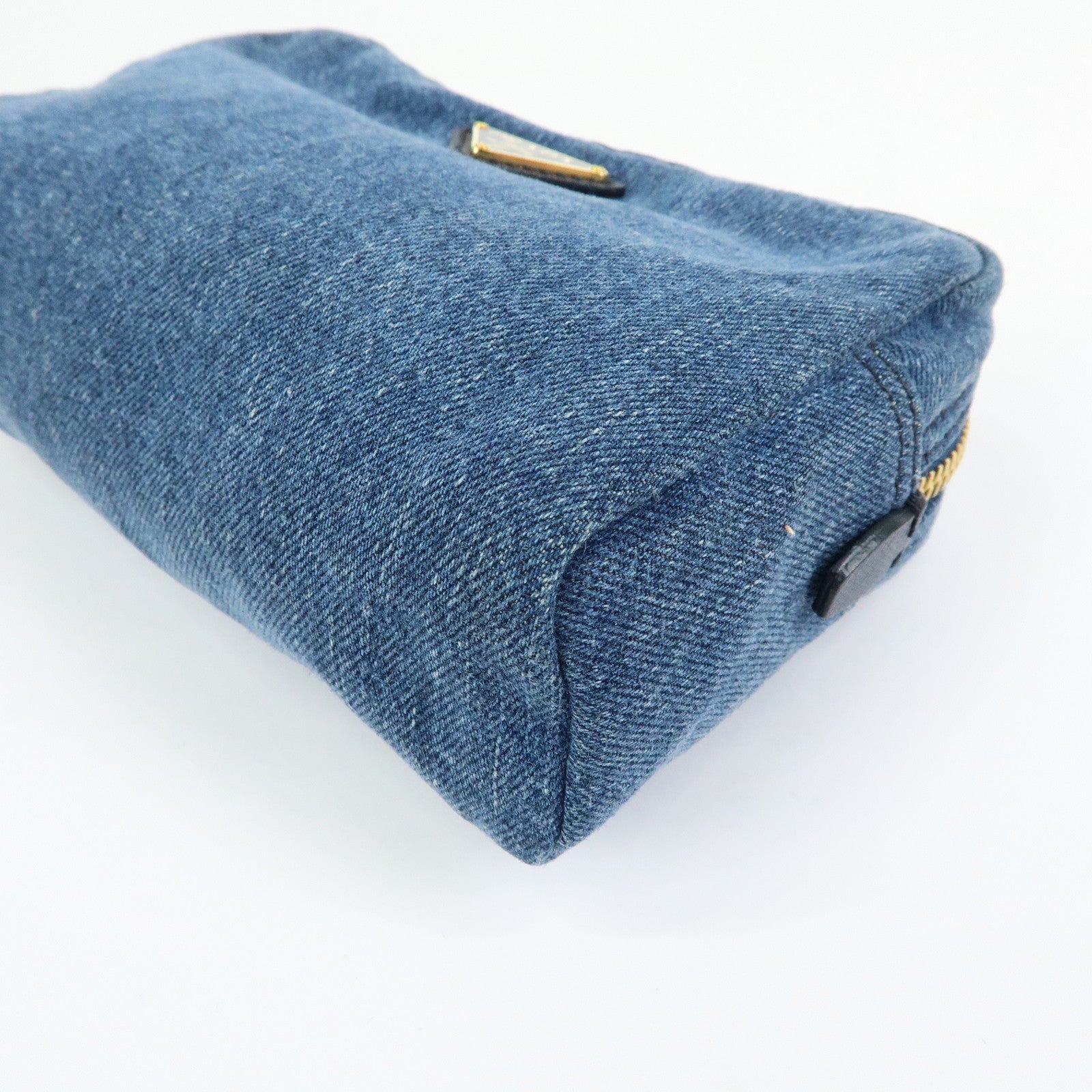 PRADA Triangle Logo Denim Cosmetic Pouch Accessory Pouch Blue