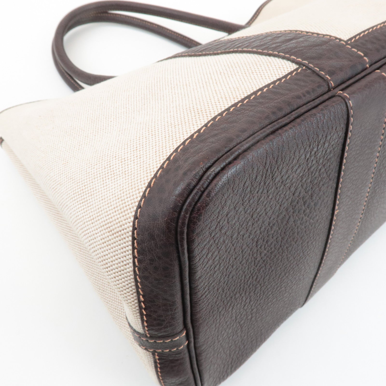 HERMES Garden Party PM Toile Ash H Stamped Leather Tote Bag Used