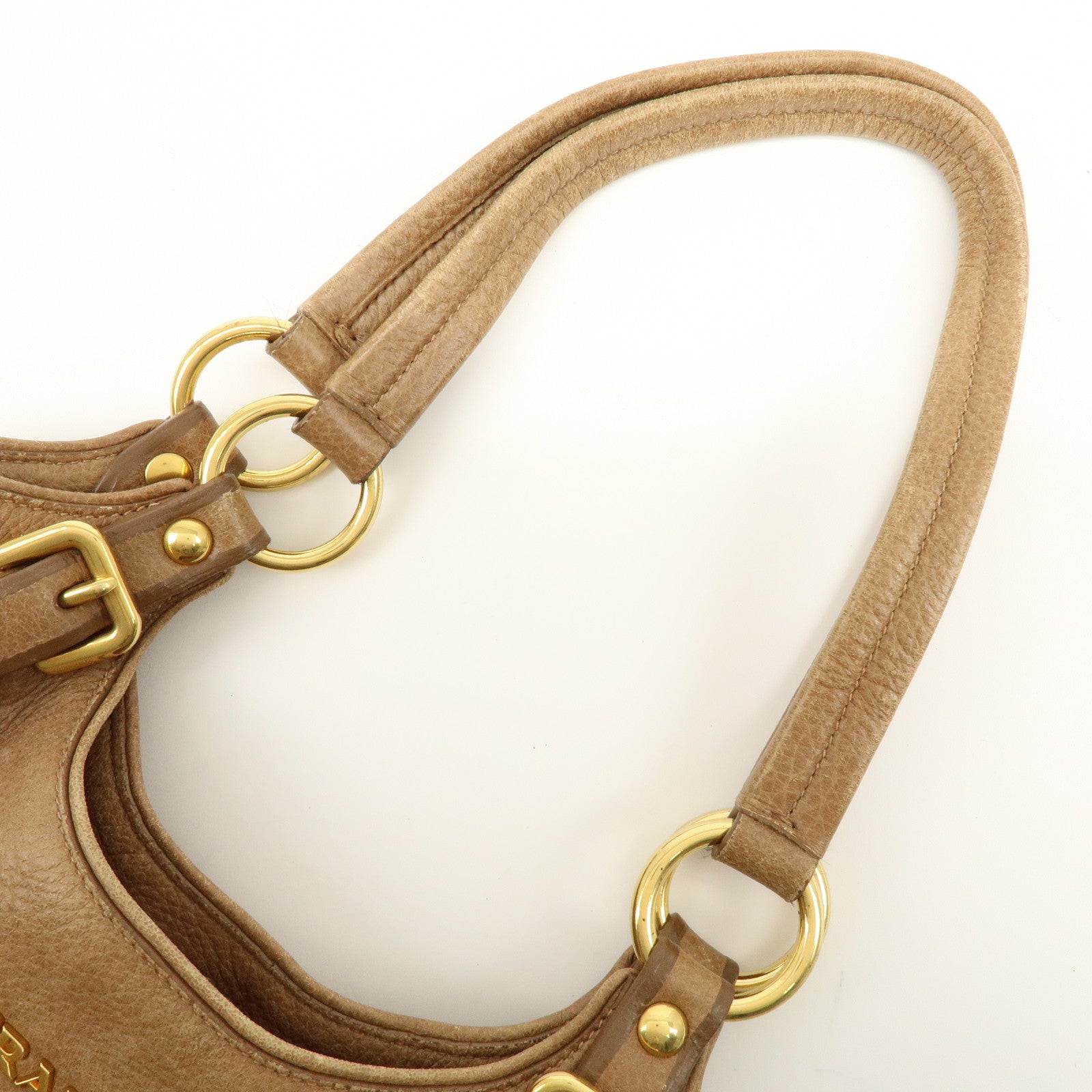 PRADA Leather Shoulder Bag Hand Bag Light Brown