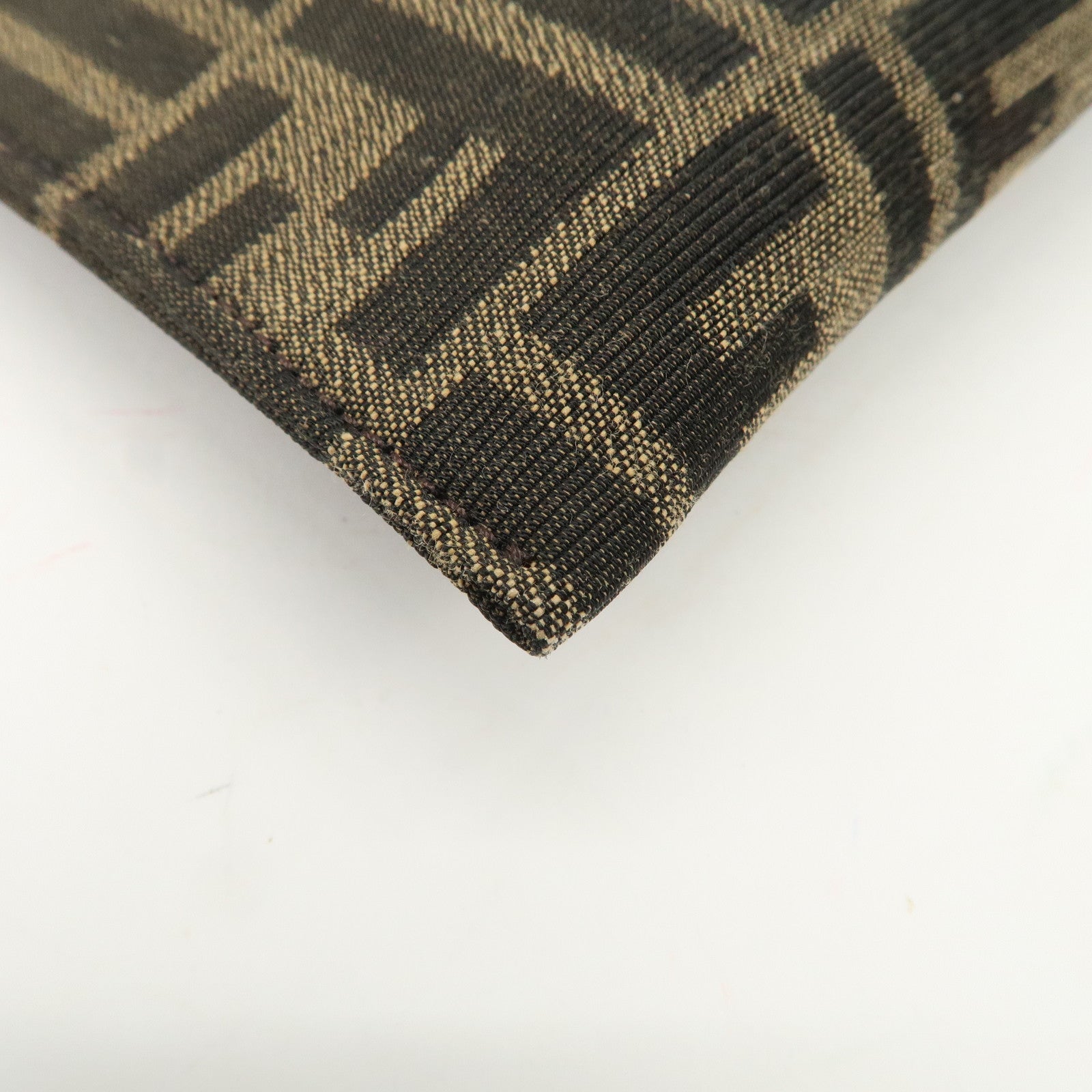 FENDI Zucca Leather Canvas Slim Clutch Bag Medium Brown 7N0134