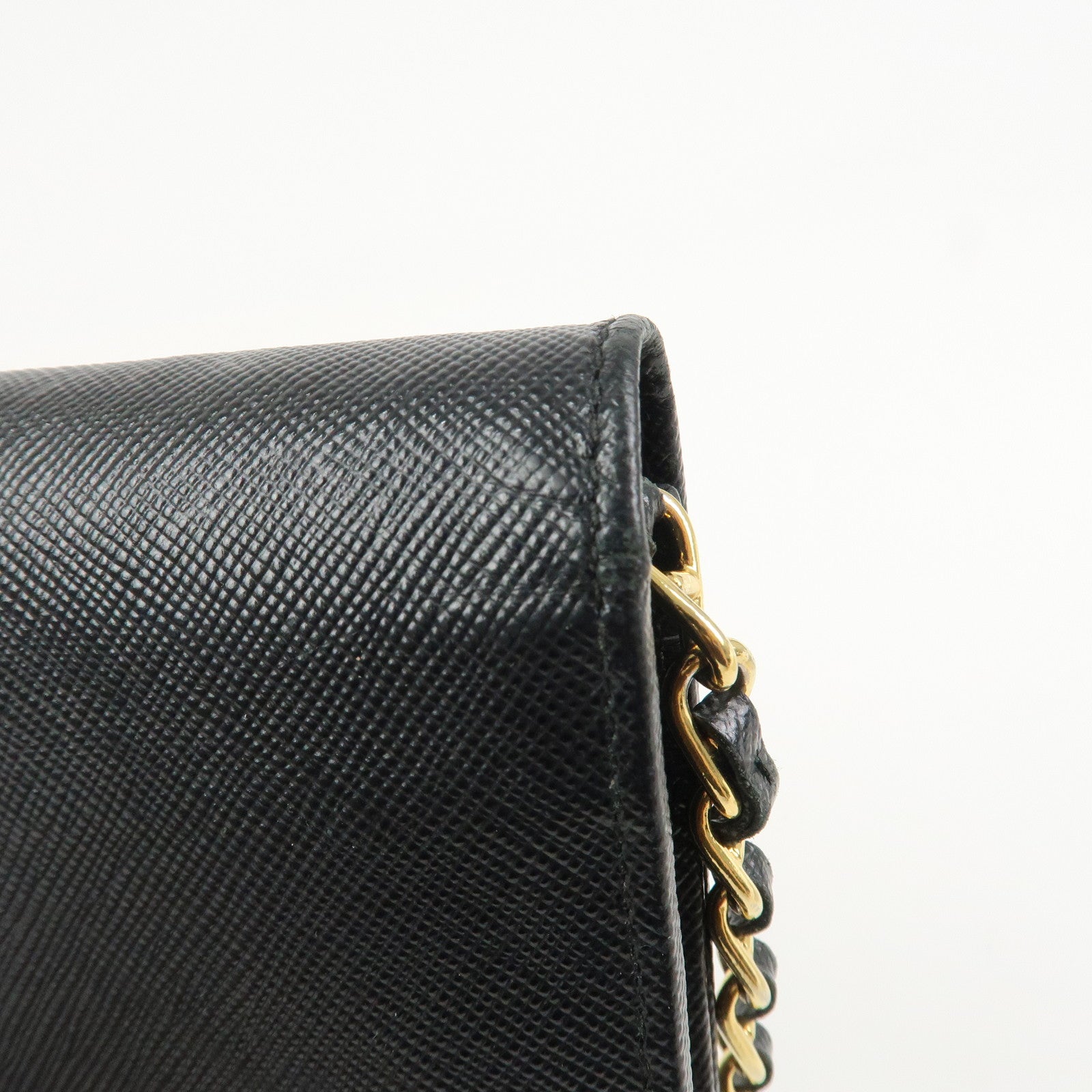 PRADA Logo Leather Chain Wallet WOC Shoulder Wallet Black 1MT290