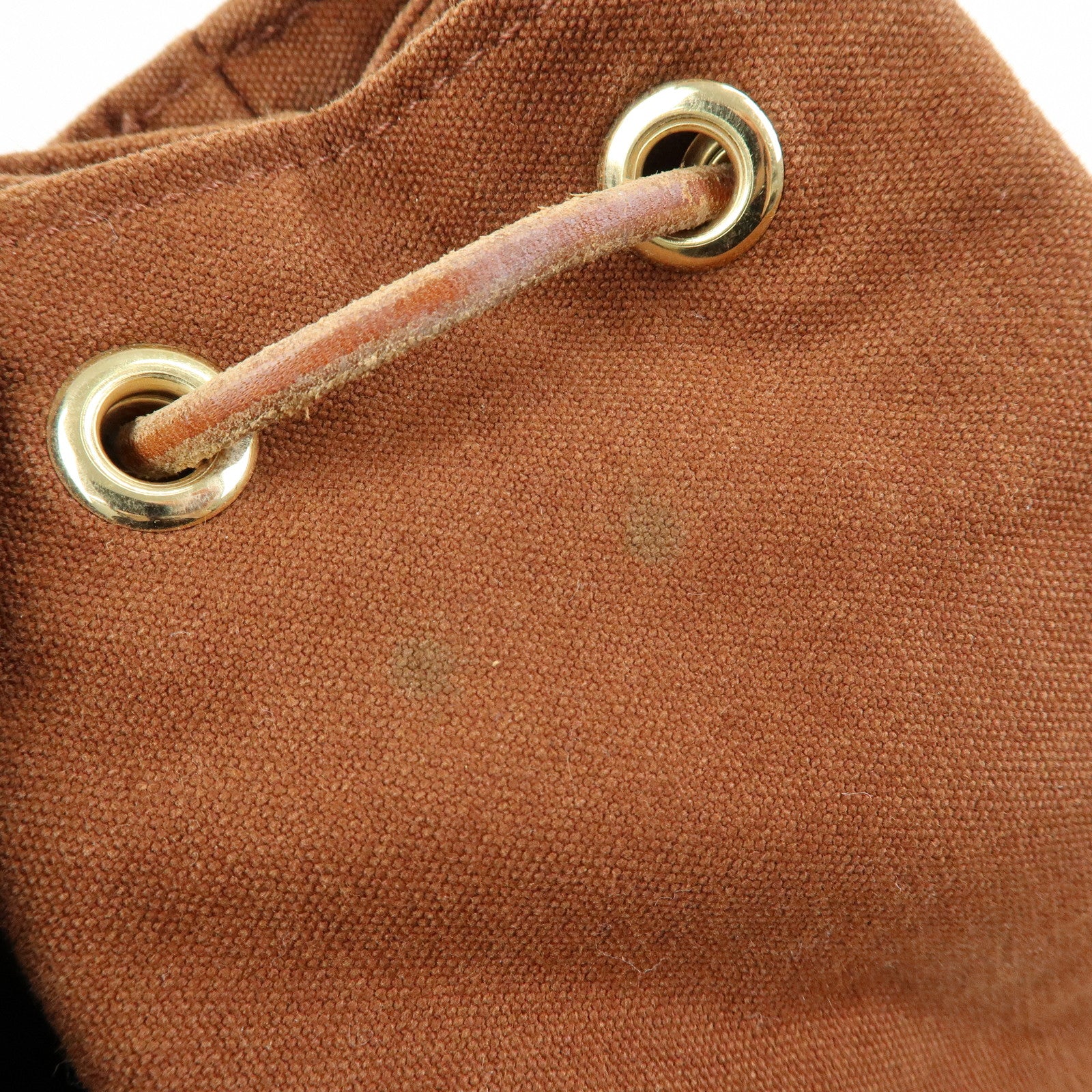 HERMES Porochon Mimil PM Canvas Leather Drawstring Backpack Brown