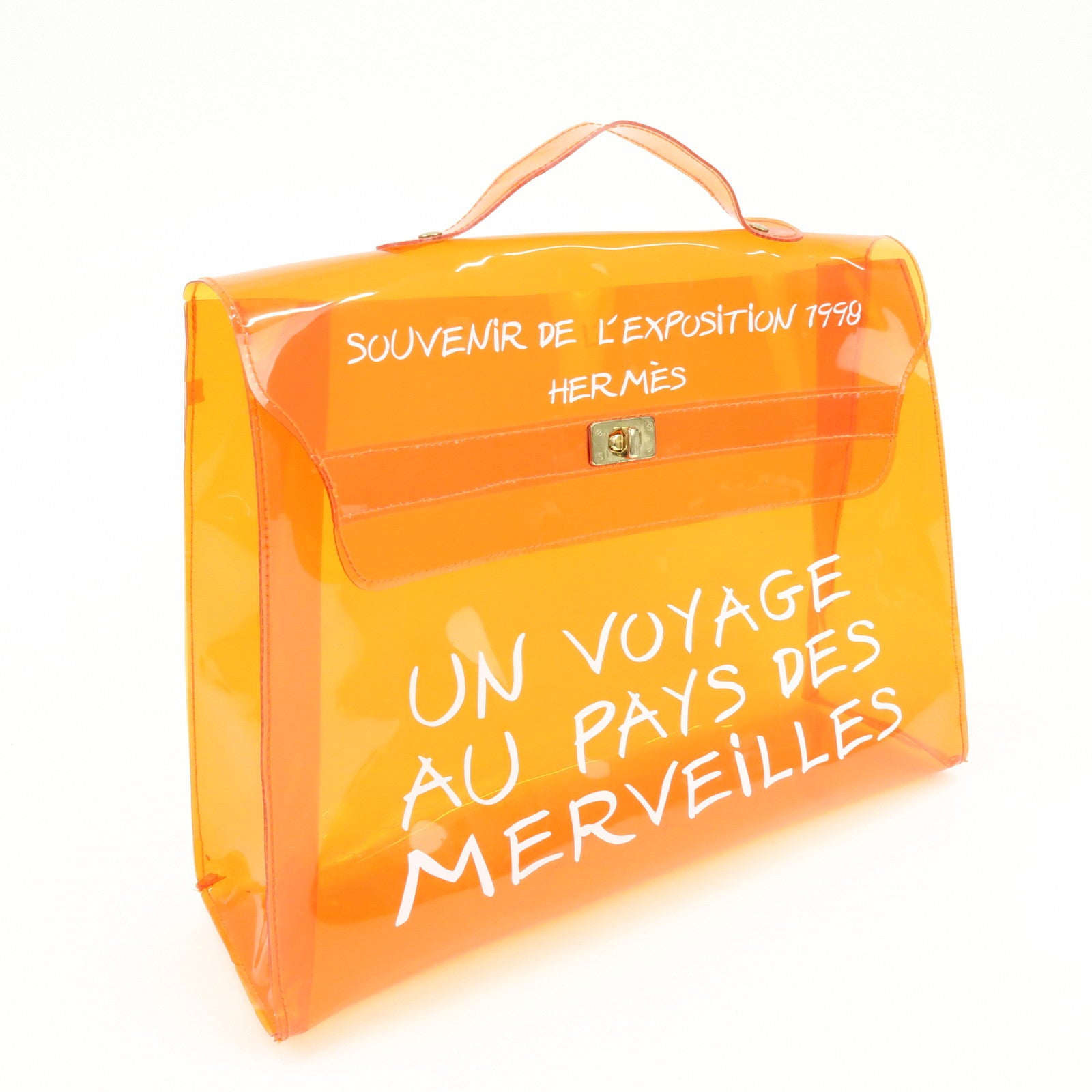 HERMES Kelly Vinyl Hand Bag SOUVENIR DE L'EXPOSITION Orange
