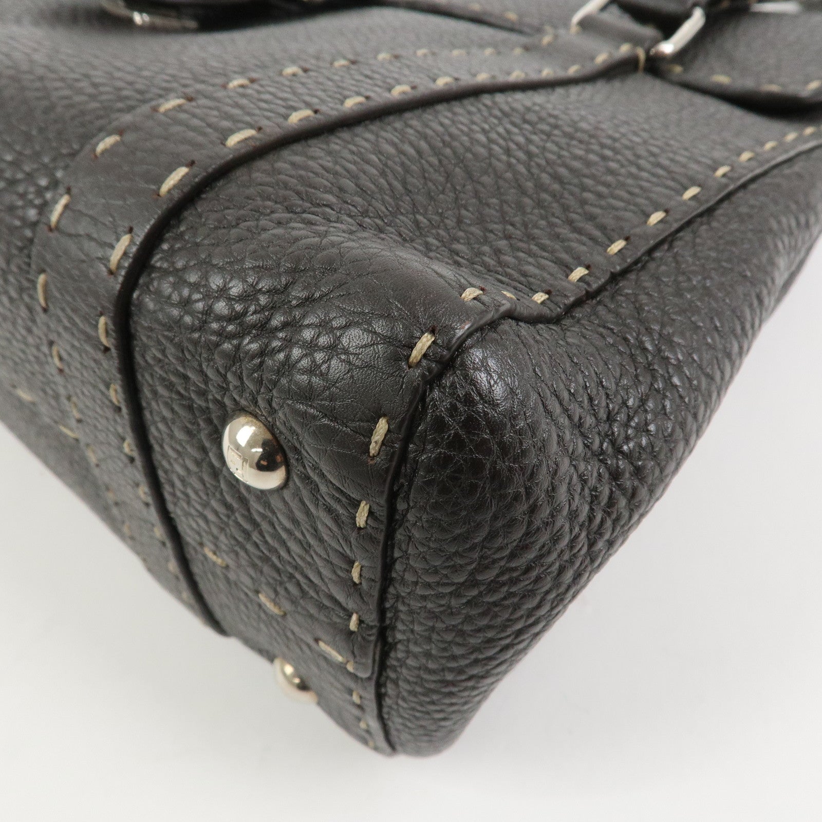 FENDI Selleria Leather Hand Bag Shoulder Bag Brown 8BR656