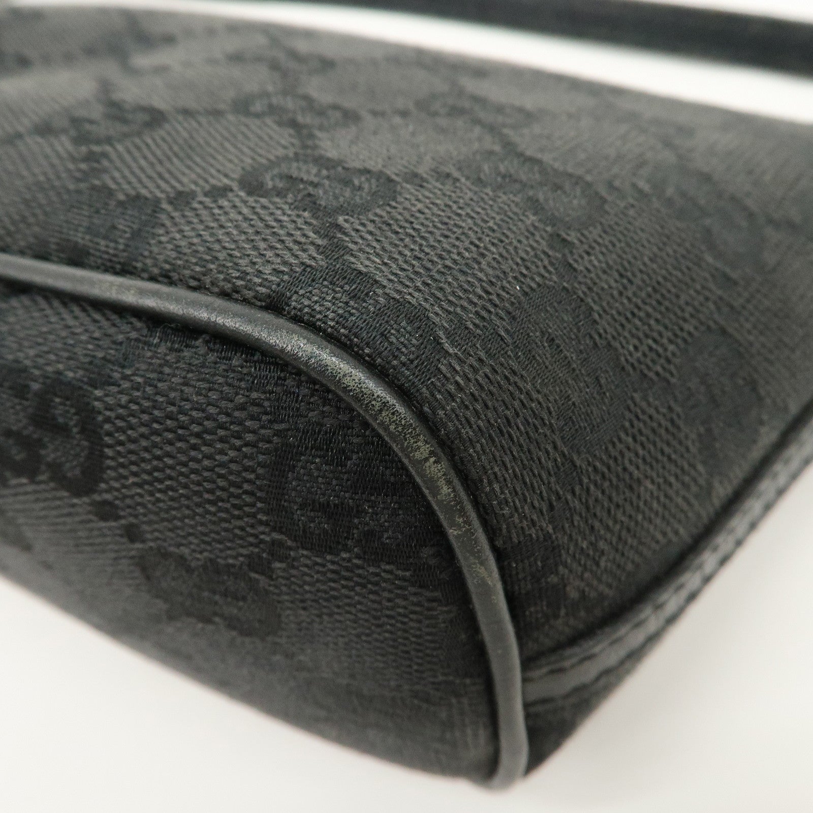 GUCCI Logo GG Canvas Leather Boat Bag Hand Bag Black 07198