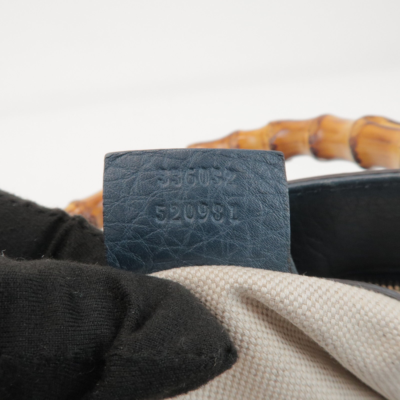 GUCCI Bamboo Calf Leather 2 Way Bag Tote Bag Navy 336032