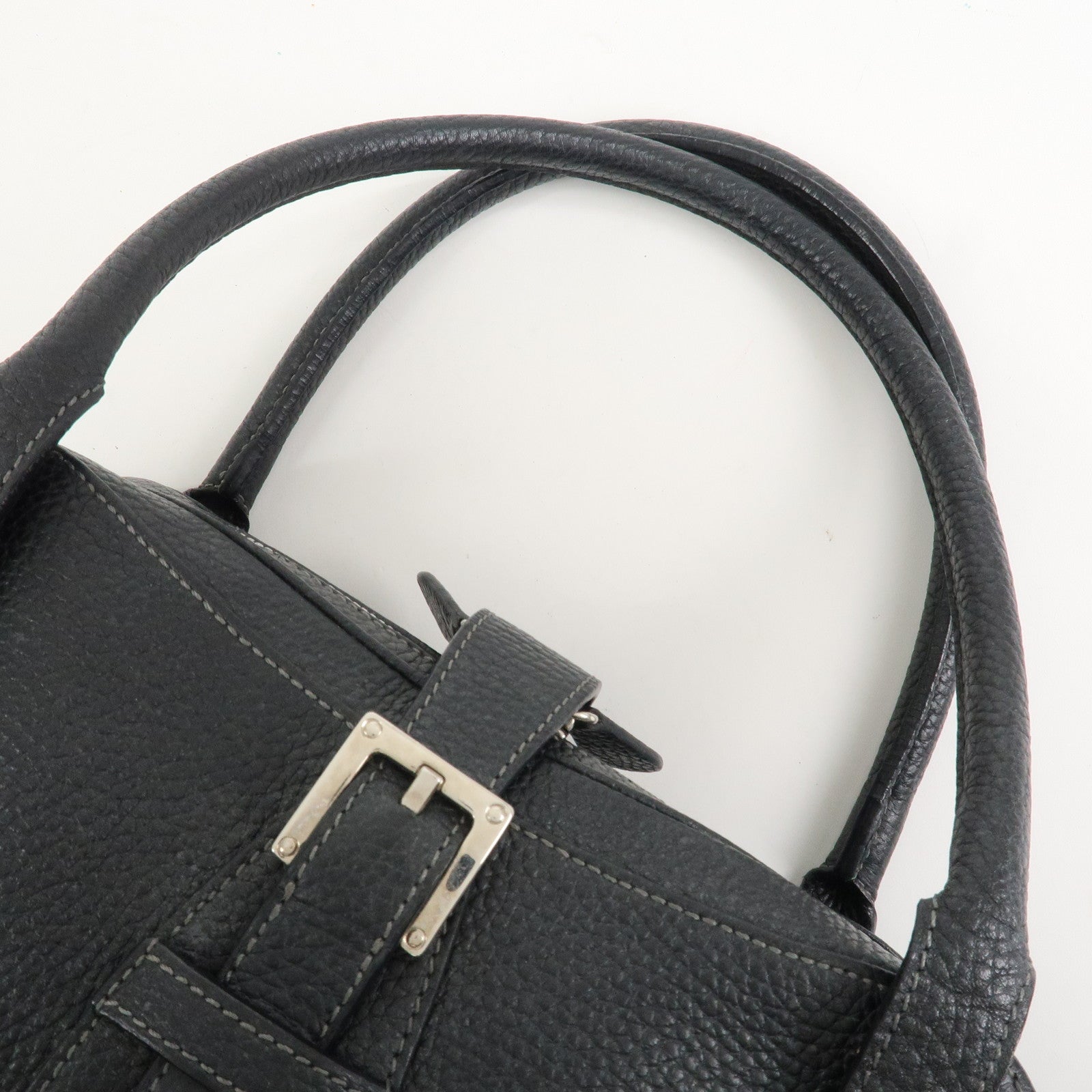 LOEWE Leather Senda Shoulder Bag Hand Bag Black Silver Hardware