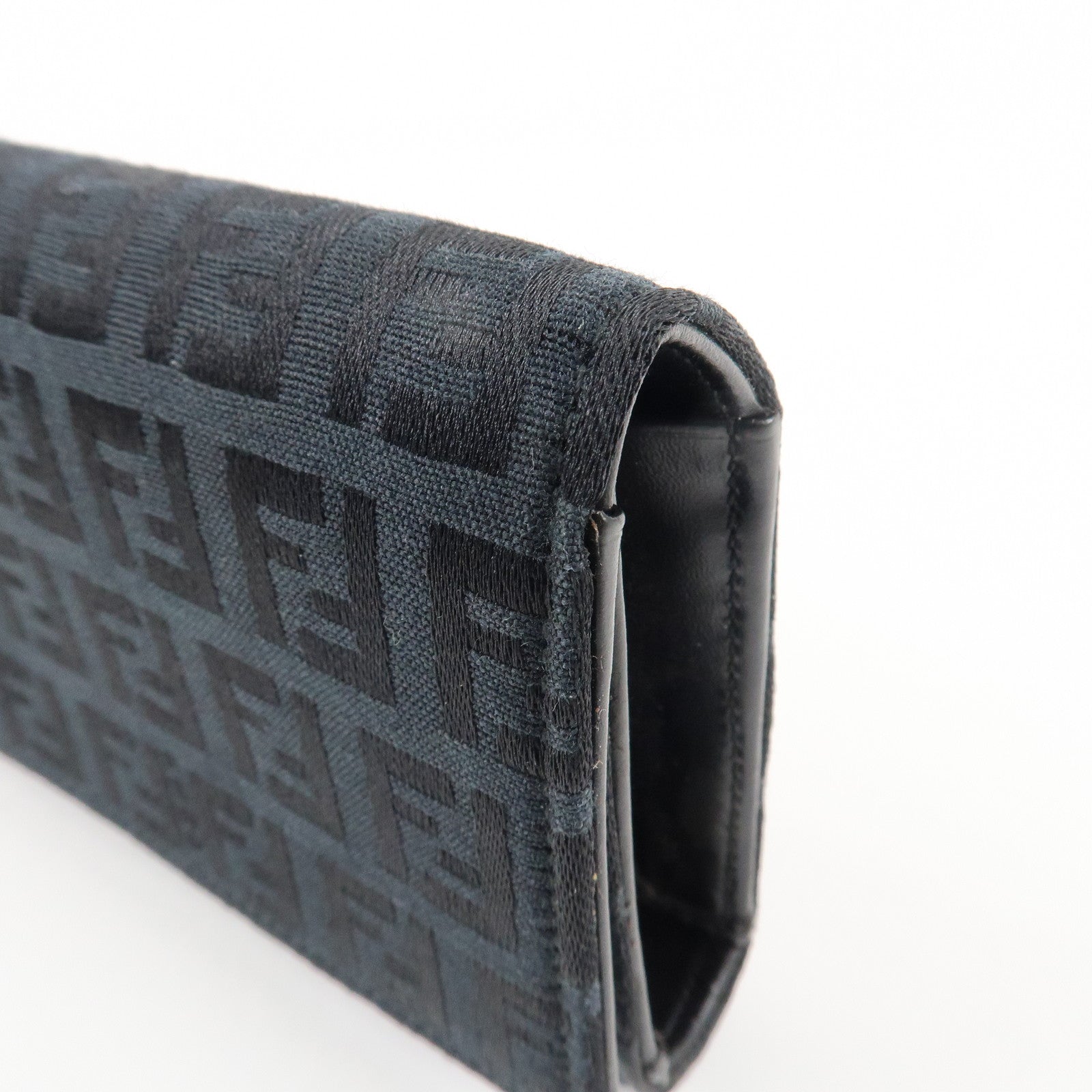 FENDI Zucchino Canvas Leather Tri-fold Wallet Black 8M0011 Used