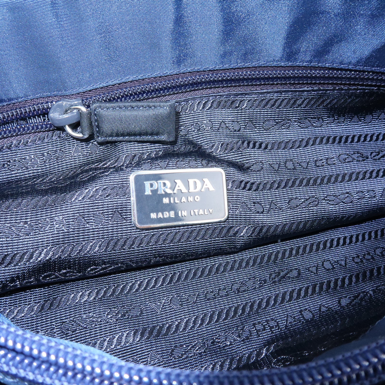 PRADA Triangle Logo Nylon Shoulder Bag Hand Bag Navy B6242