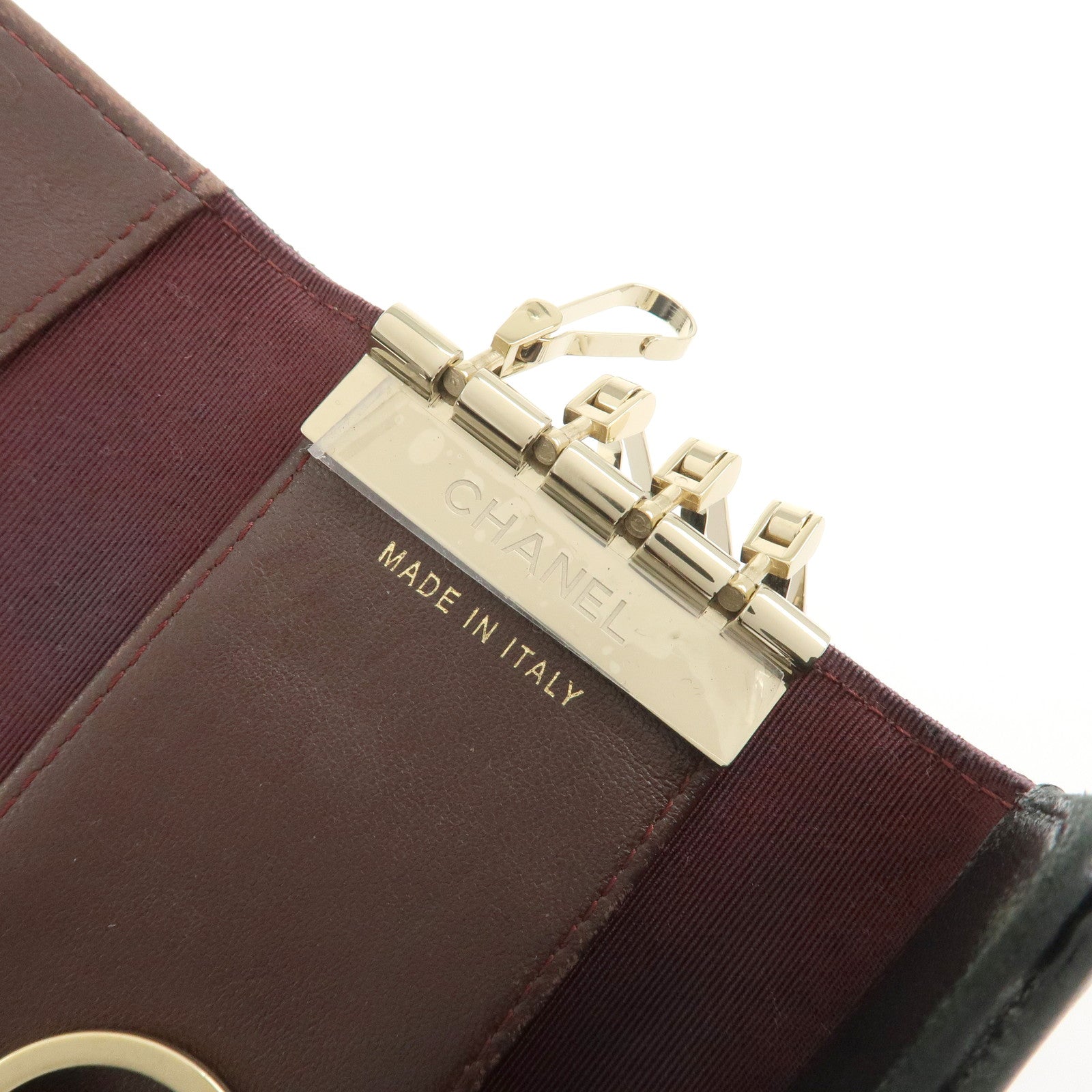 CHANEL COCO Mark Lamb Skin 4 Rings Key Case Black Gold AP0222