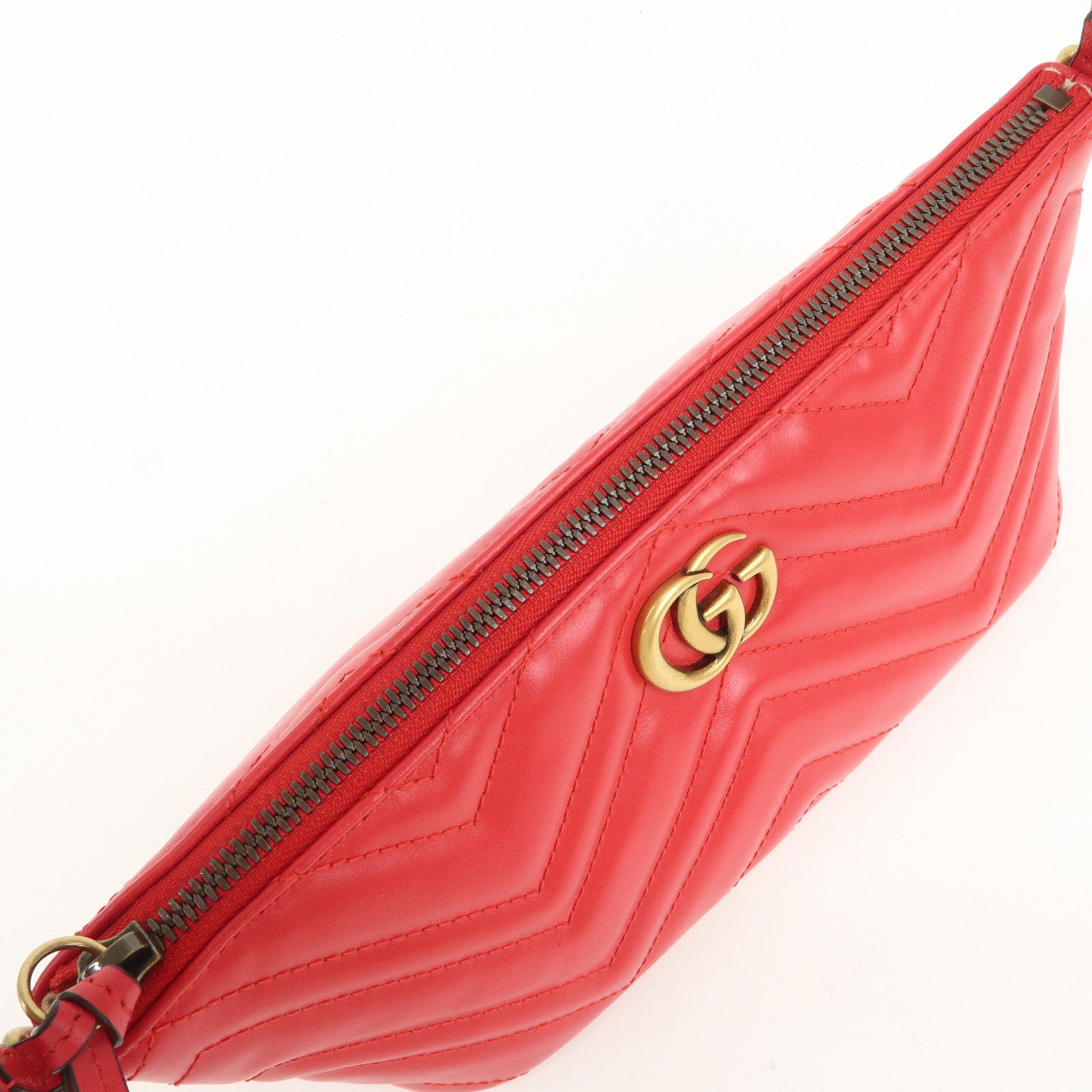 GUCCI GG Marmont Logo Leather Shoulder Bag Hand Bag Red 739166