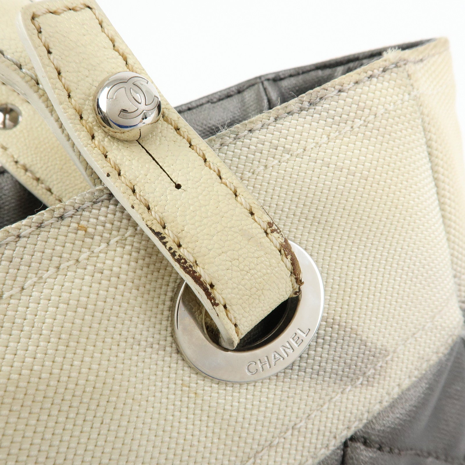 CHANEL Paris Biarritz PM Coated Canvas Leather Tote Bag Gray A34208