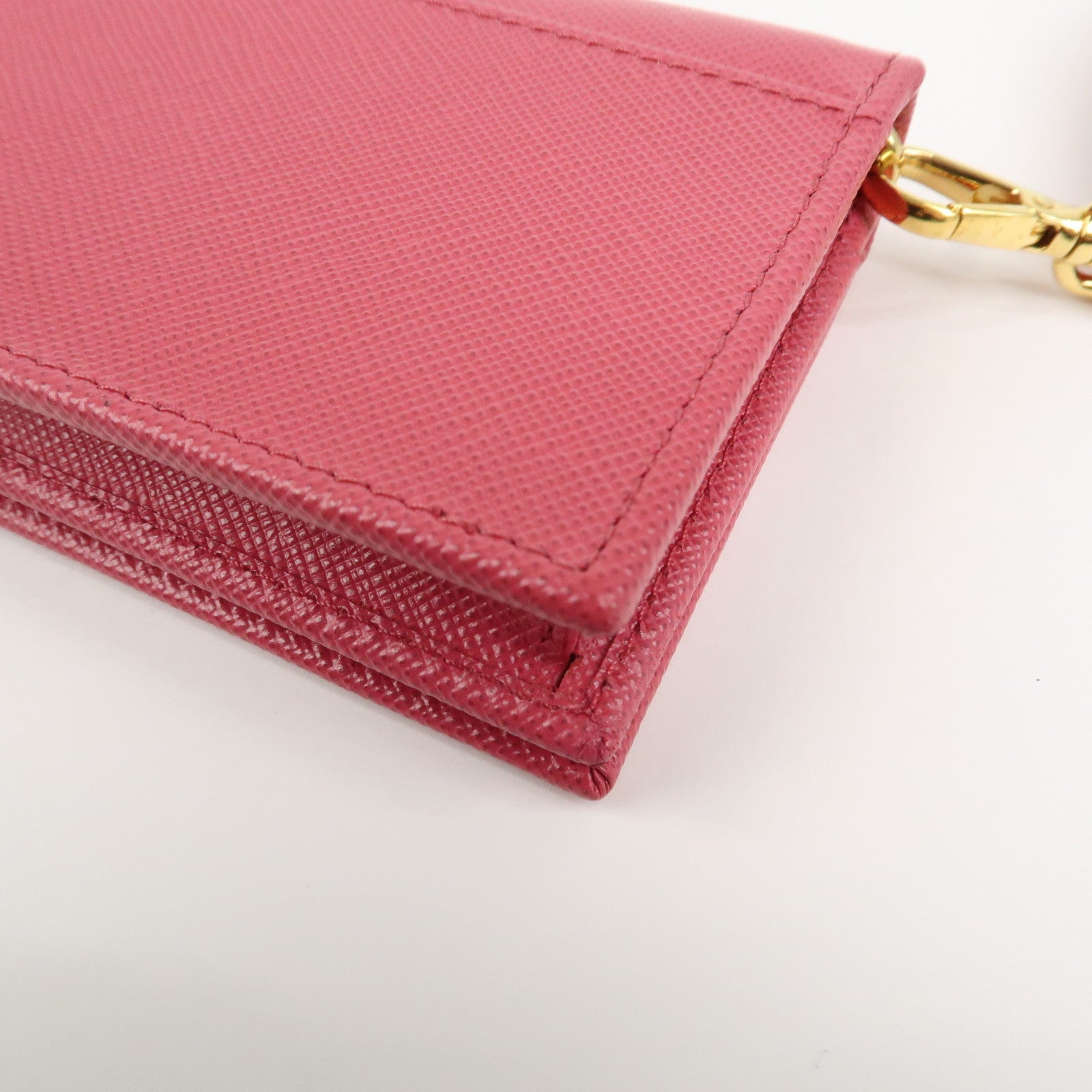 PRADA Saffiano Leather Logo Card Case Card Holder Pink 1M1439