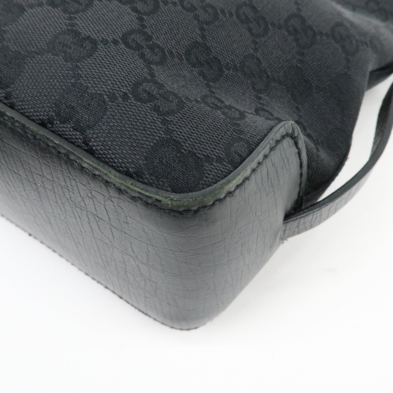 GUCCI GG Canvas Leather Tote Bag Hand Bag Shoulder Bag Black 107757