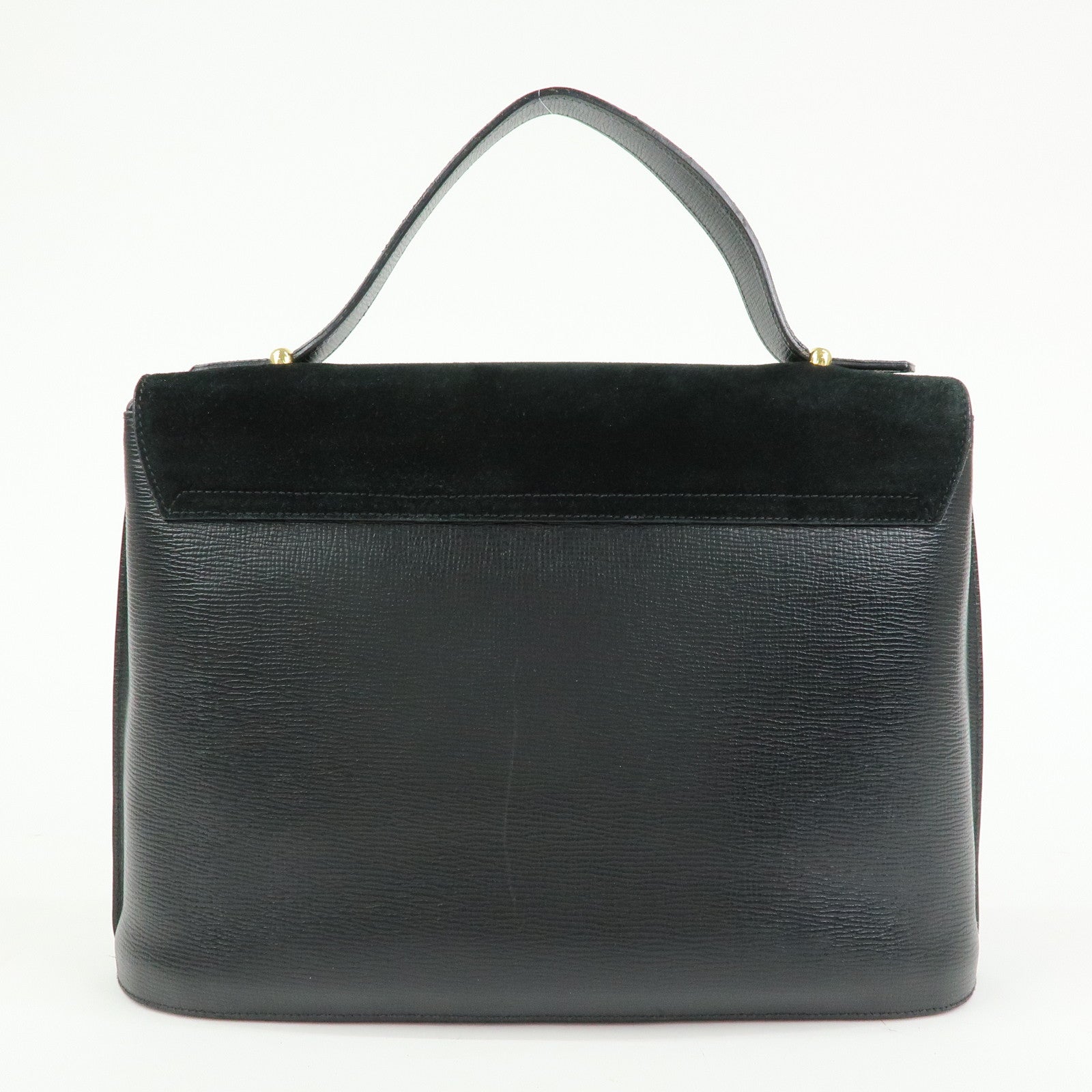 FENDI Top Handle Leather Suede Hand Bag Black 12897