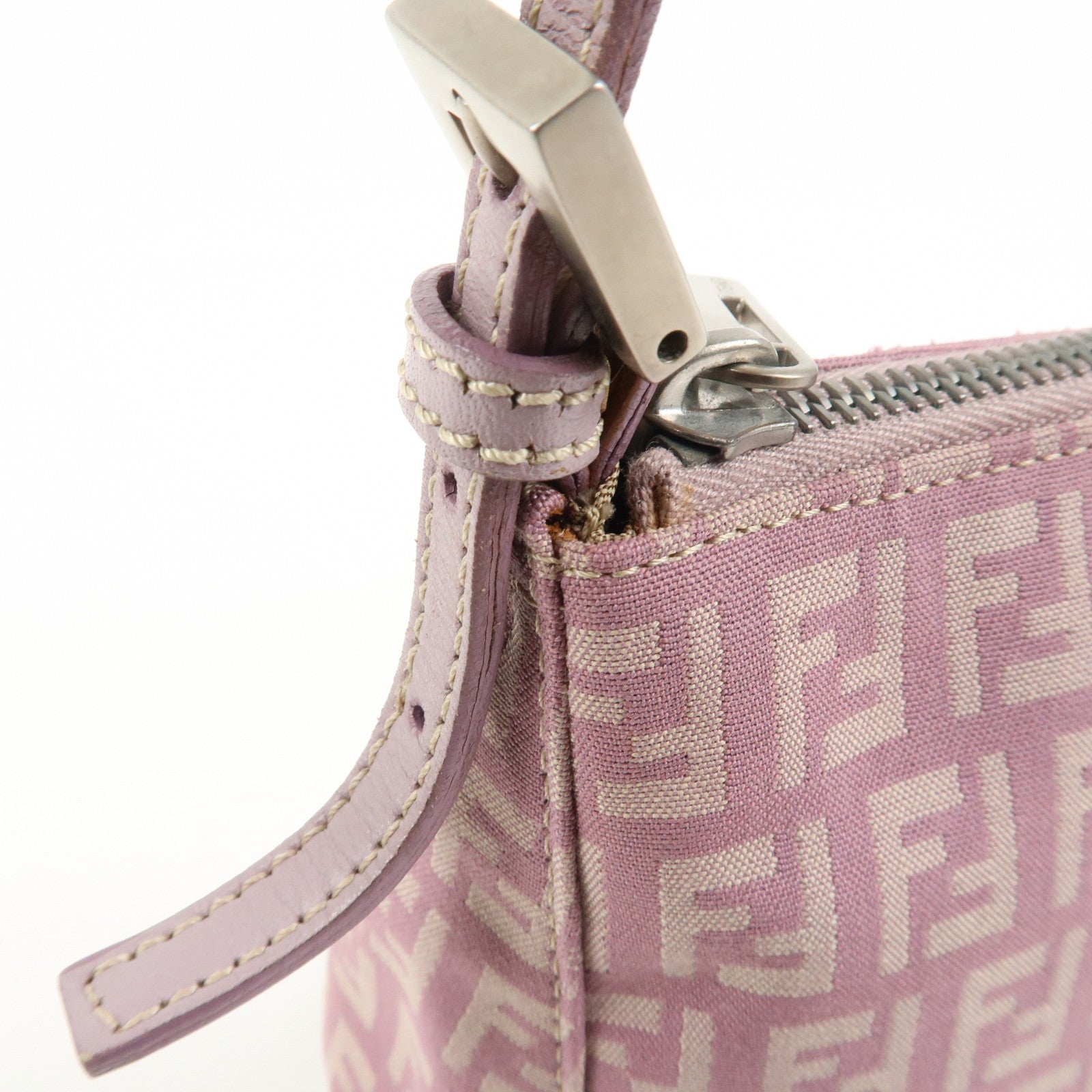 FENDI Zucchino Canvas Leather Shoulder Bag Light Purple 8BR267