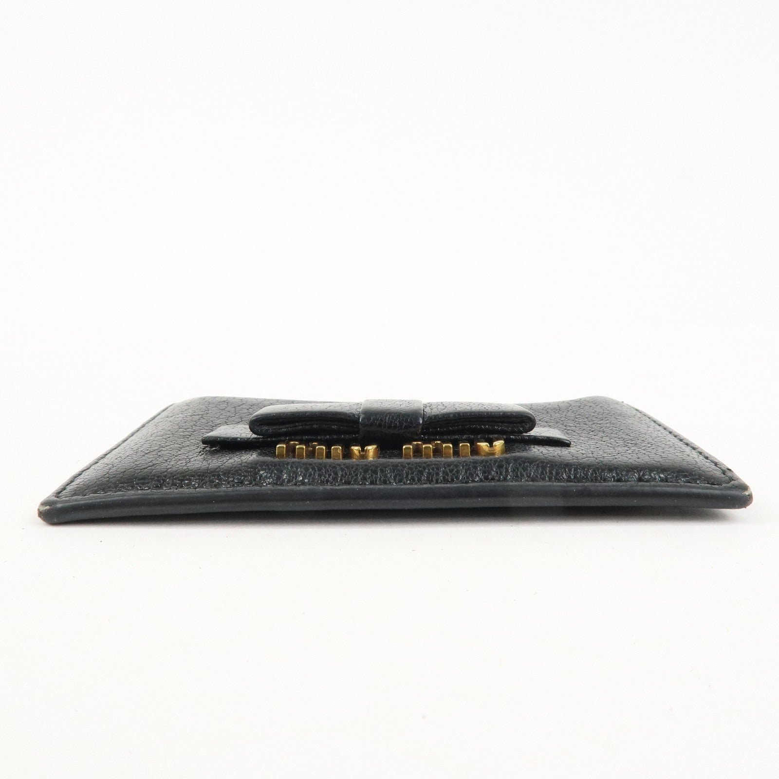 MIU MIU Leather Ribbon Card Case Black Gold Hardware 5MC208 Used