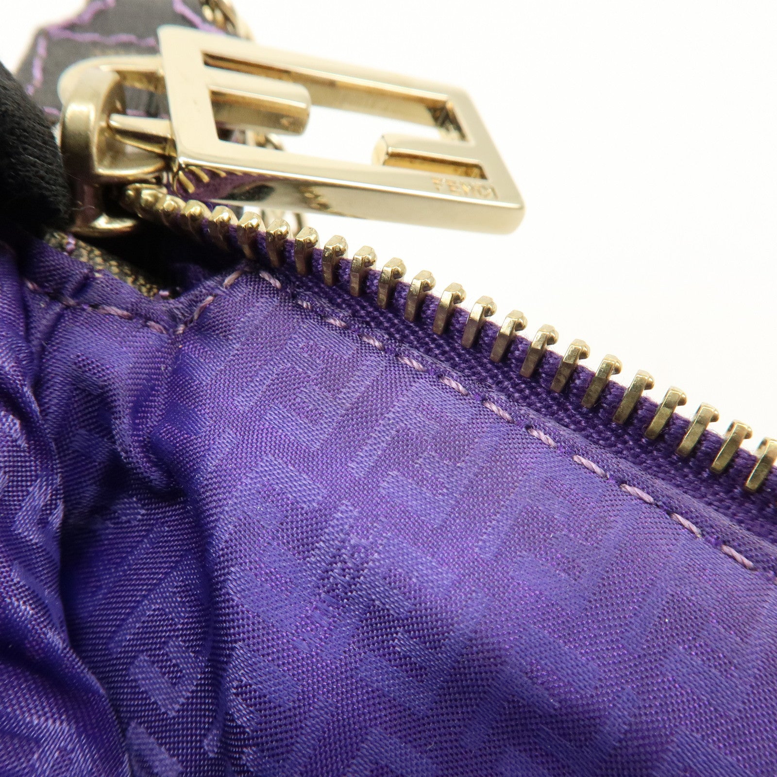 FENDI Zucca Print PVC Chain Accessory Pouch Brown Purple 8BR592