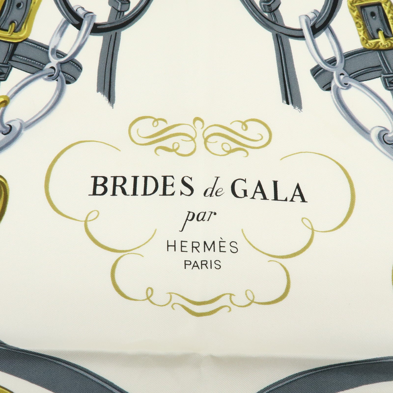 HERMES Carre 90 Silk 100% BRIDES DE GALA Scarf Red Gold