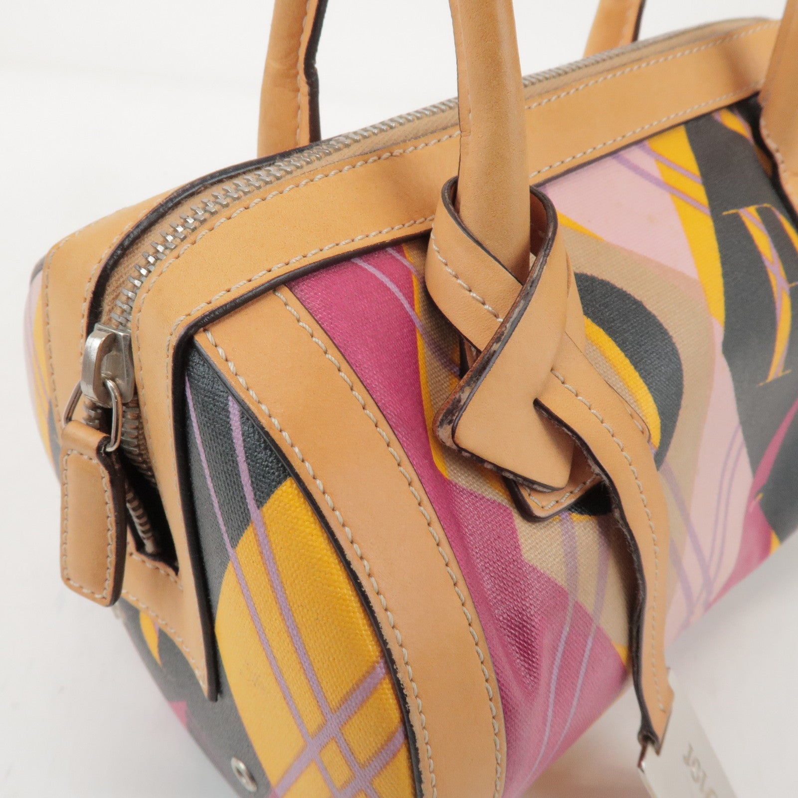 Christian Dior PVC Leather Hand Bag Light Brown Pink Orange