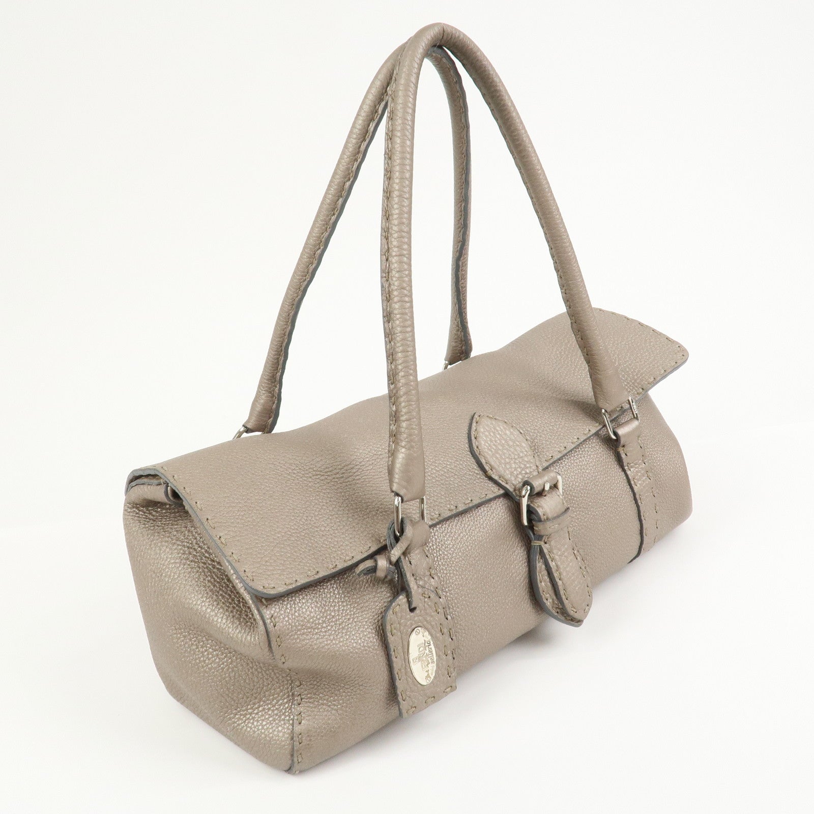 FENDI Seleria Linda Leather Shoulder Bag Hand Bag Greige 8BR442