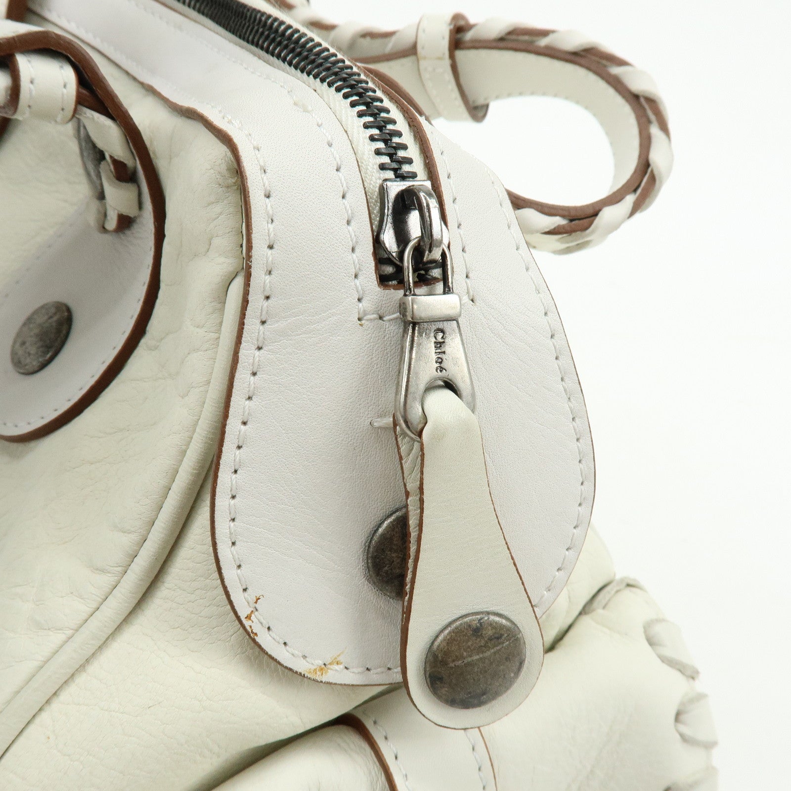 Chloe Silverado Leather Shoulder Bag Boston Bag Hand Bag White