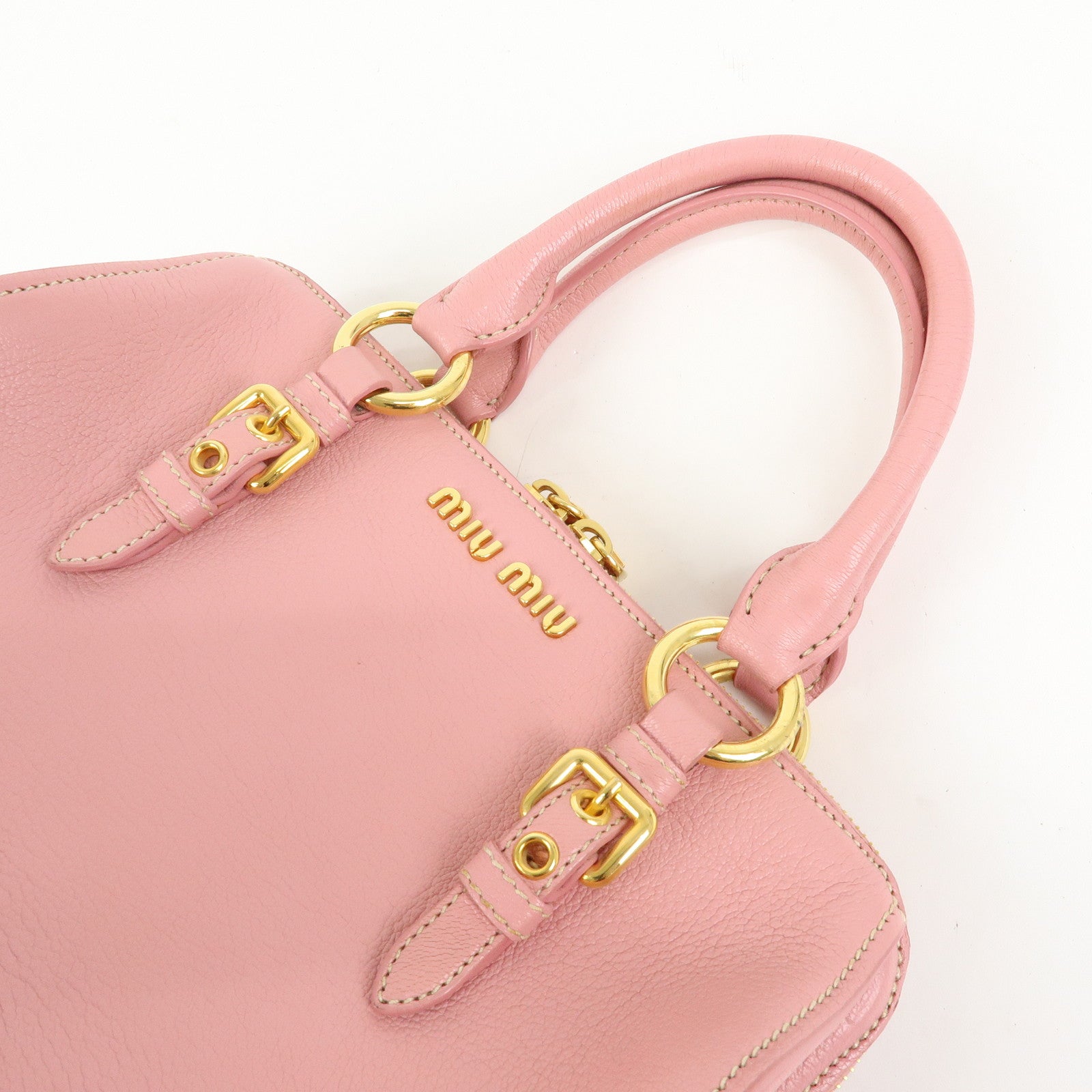 MIU MIU Logo Leather 2Way Bag Hand Bag Pink