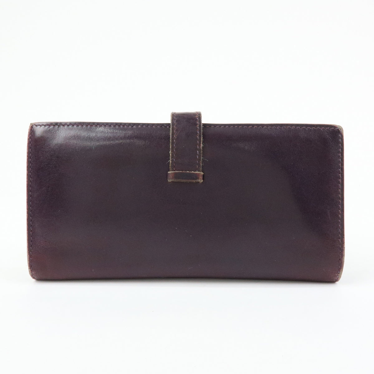 HERMES Bearn Box Calf Leather Bi-fold Long Wallet Purple