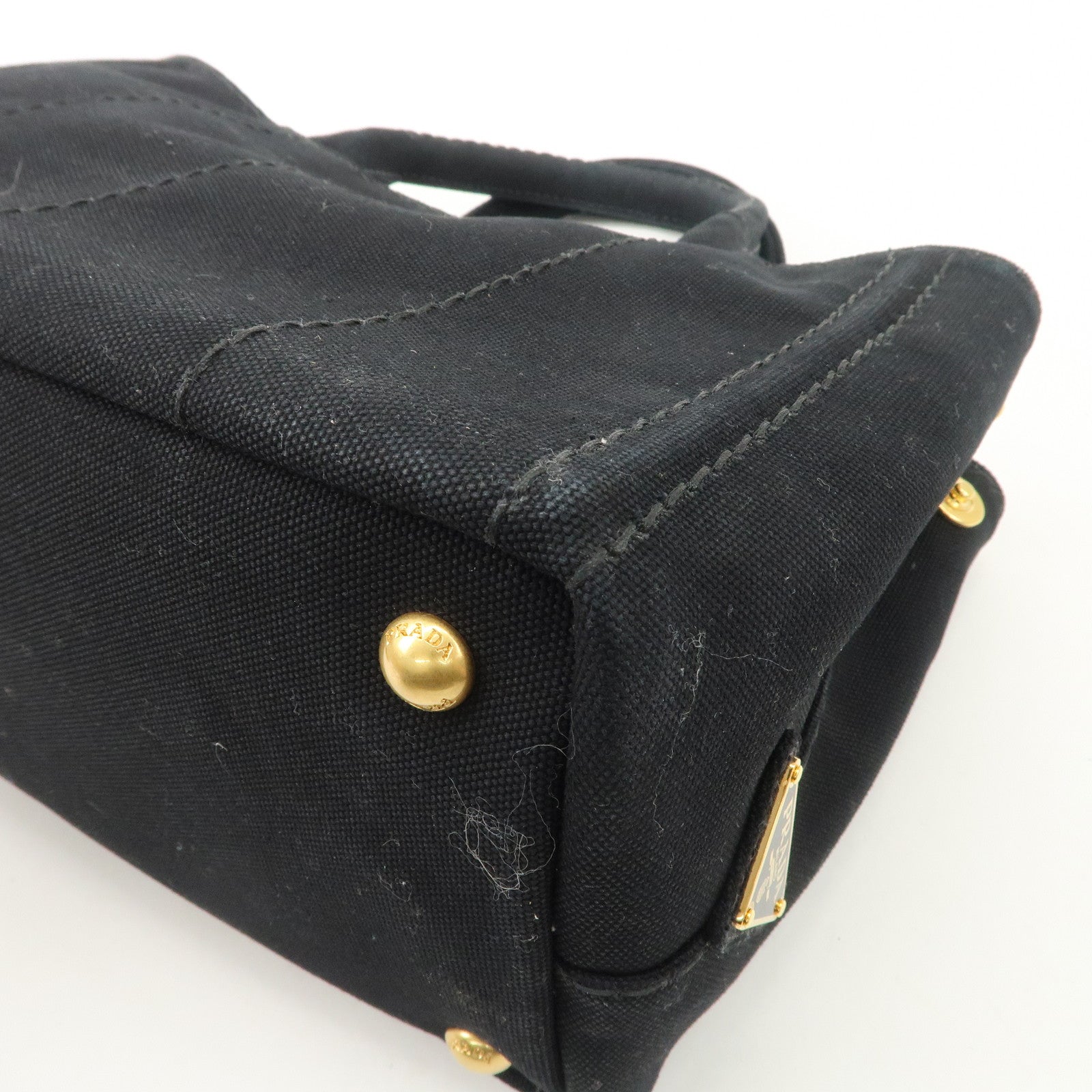 PRADA Canapa Mini Canvas 2Way Hand Bag Tote Bag Black 1BG439 Used