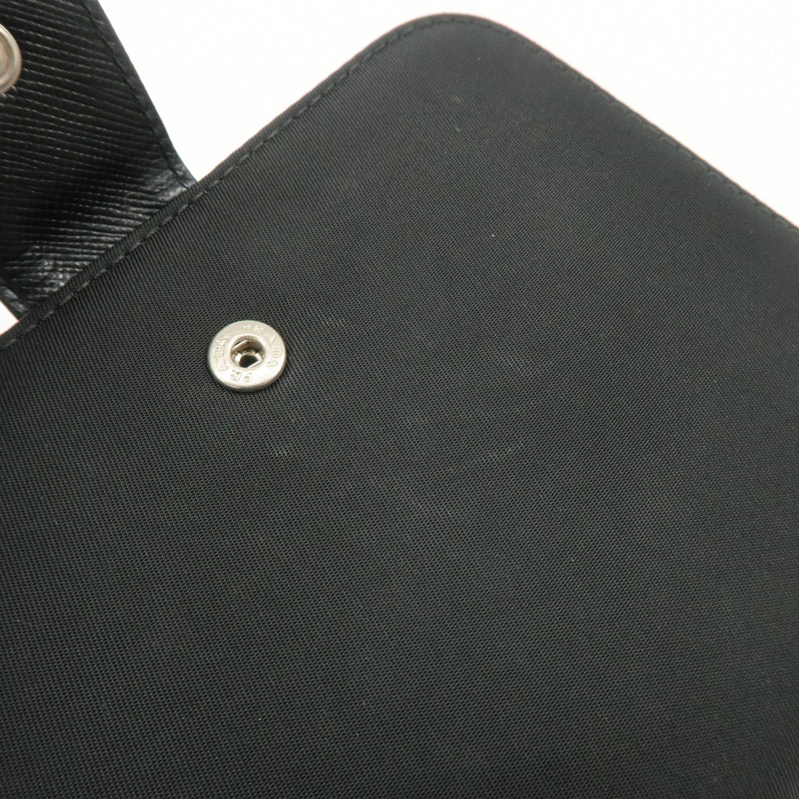 PRADA Tessuto Nylon Bi-fold Round Zippy Compact Wallet Black M605