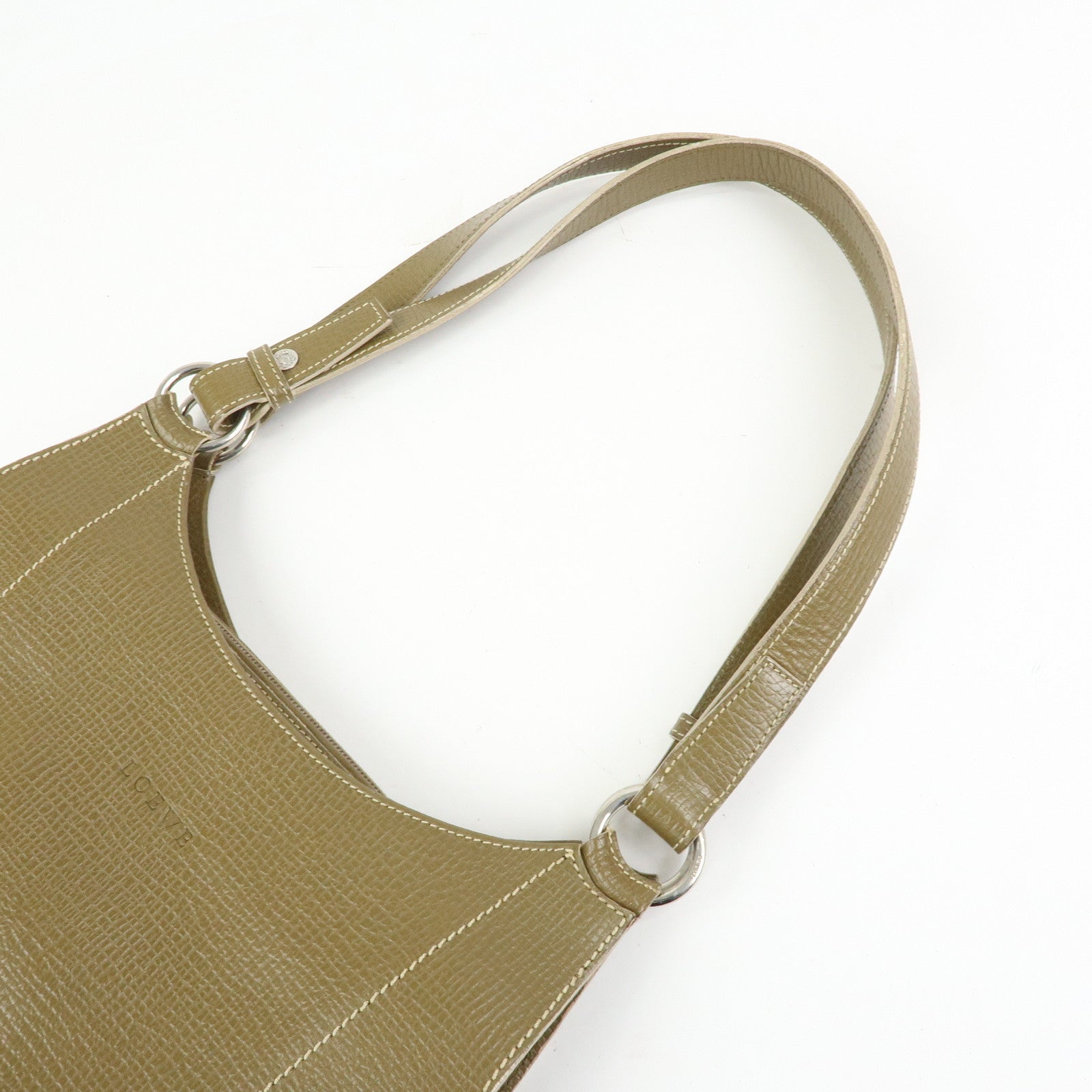 LOEWE Logo Leather Shoulder Bag Hand Bag Khaki