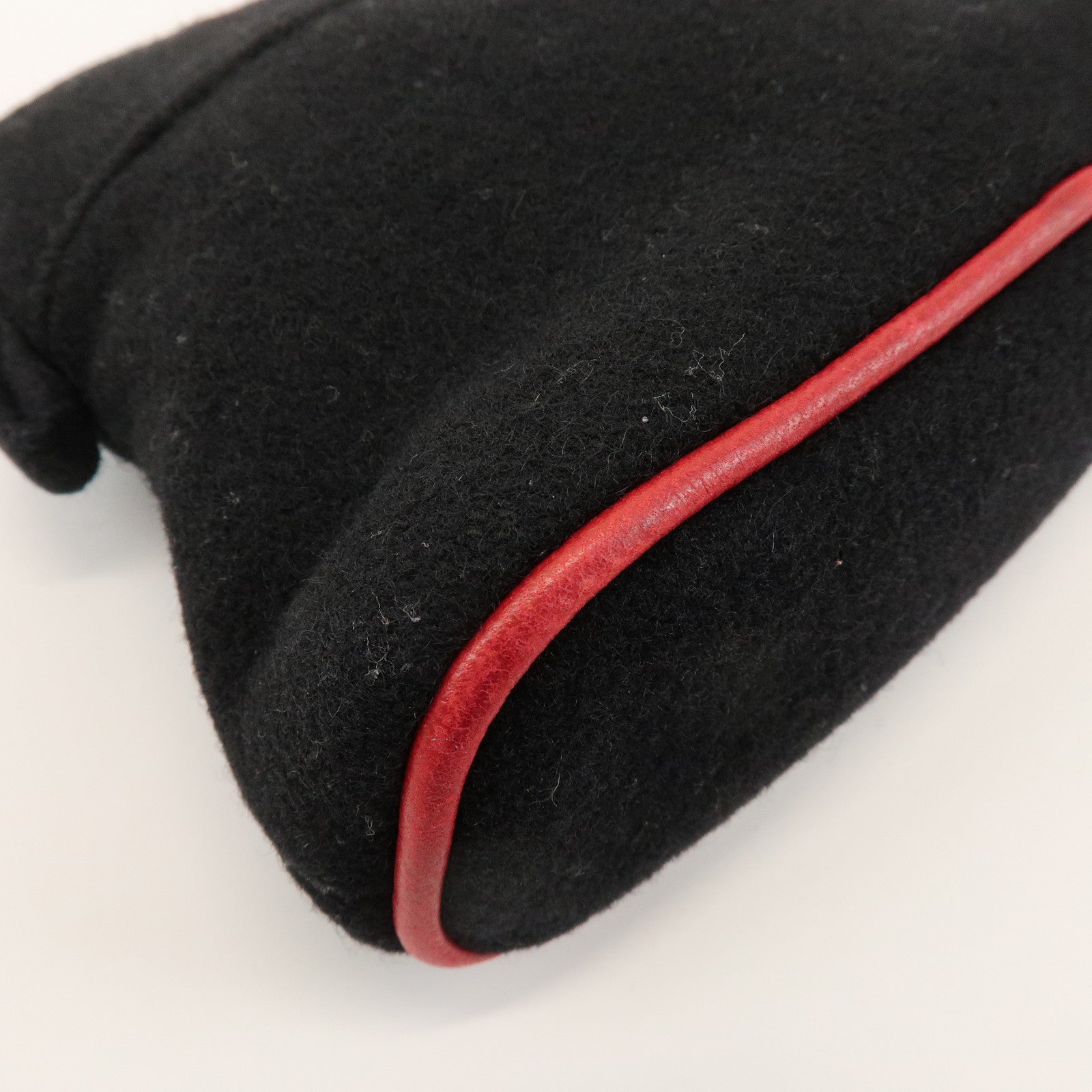 HERMES Bolide Pouch MM Wool Leather Cosmetic Pouch Black Red