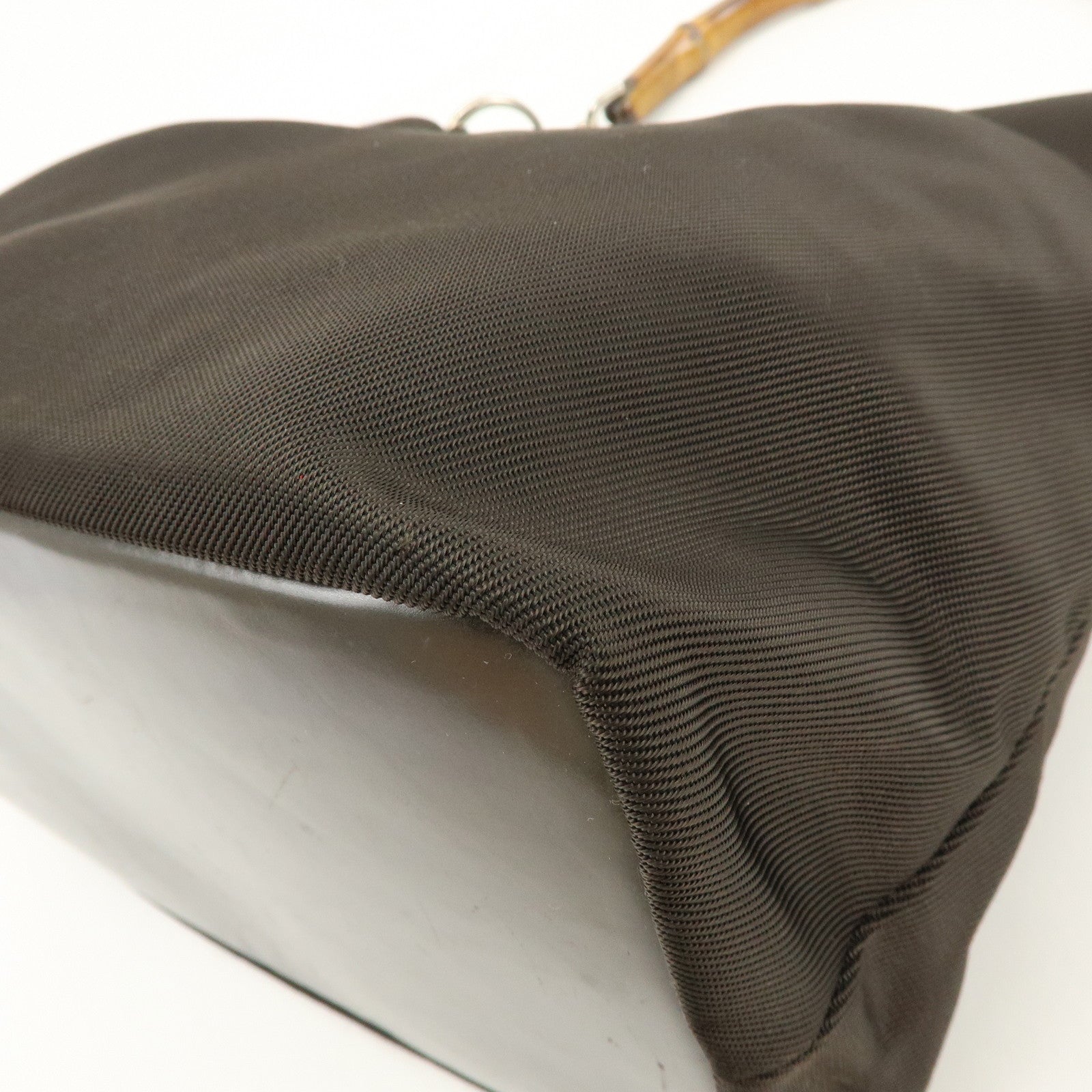 GUCCI Bamboo Nylon Leather Shoulder Bag Hand Bag Brown 000・2214