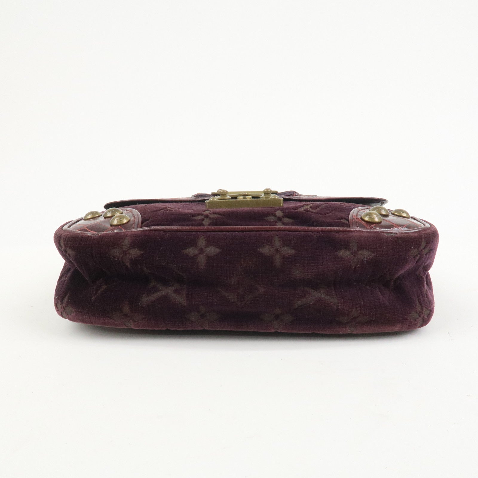 Louis Vuitton Monogram Vleur Velvet Leather Hand Bag Burgundy