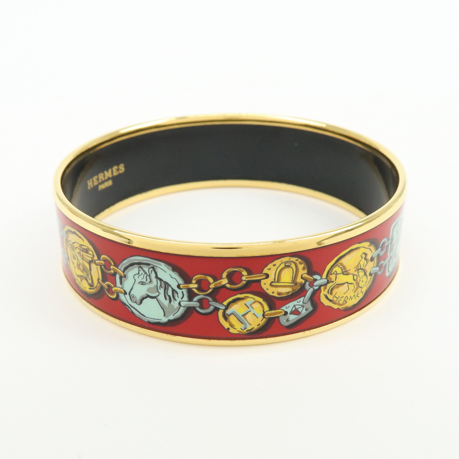 HERMES Email GM Bangle Gold Plated Bracelet Red