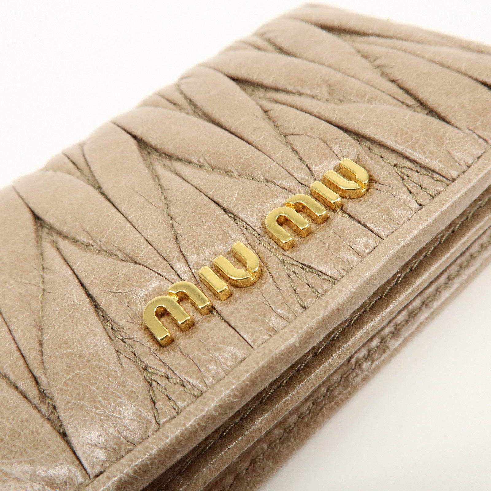 MIU MIU Matelasse Leather Card Case Card Holder Pink Beige 5MC407