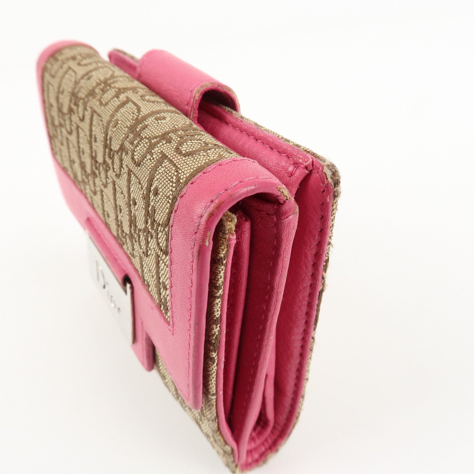 Christian Dior Street Chic Trotter Canvas Leather W Hook Wallet Pink Used