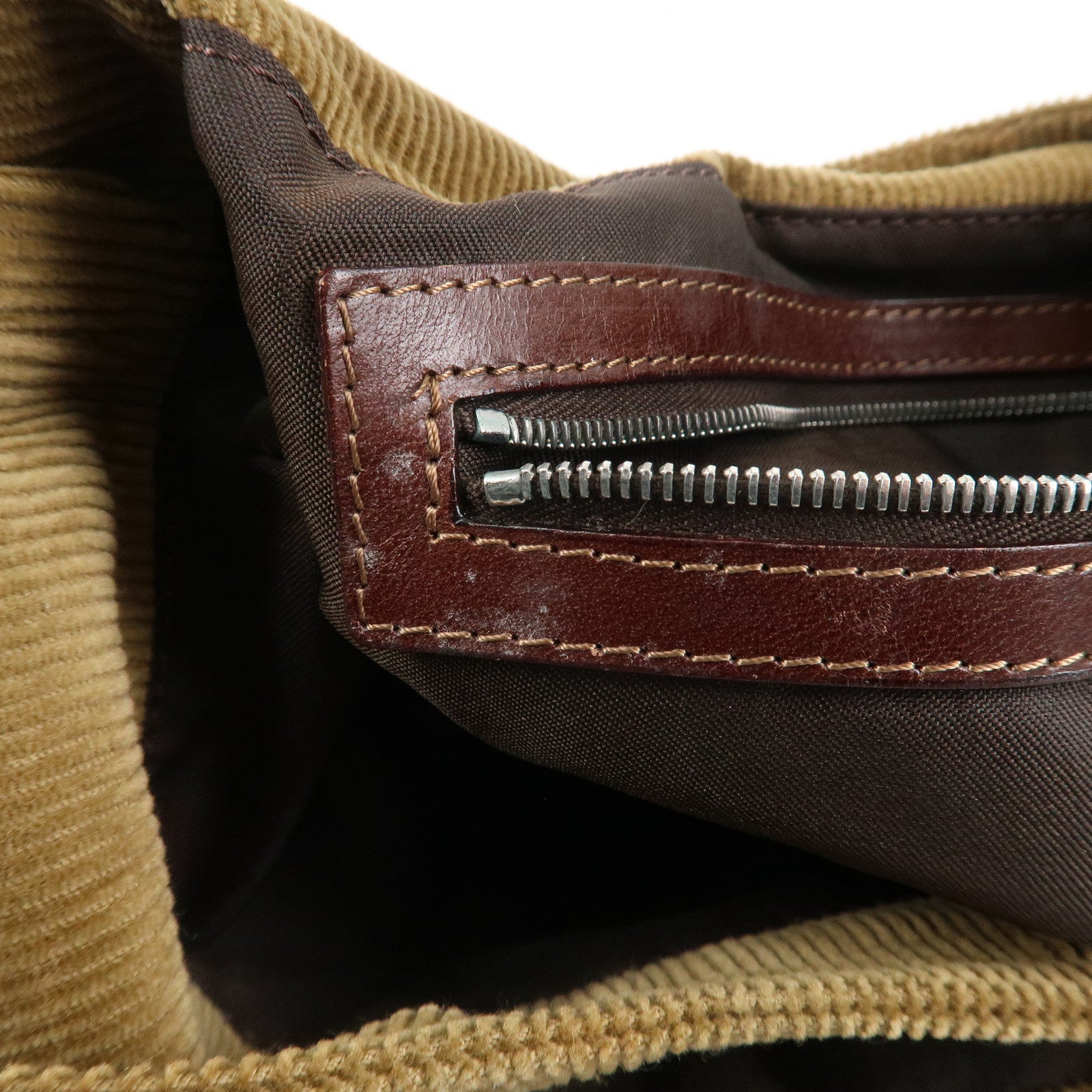 FENDI Mamma Baguette Corduroy Shoulder Bag Brown 26569 Used