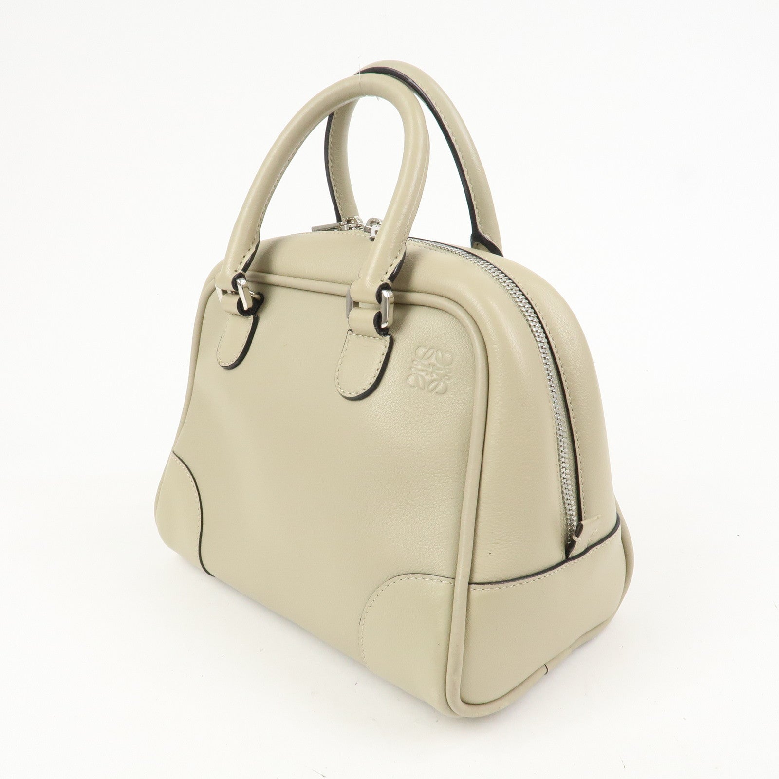 LOEWE Anagram Amazona 75 Leather Hand Bag Beige Silver