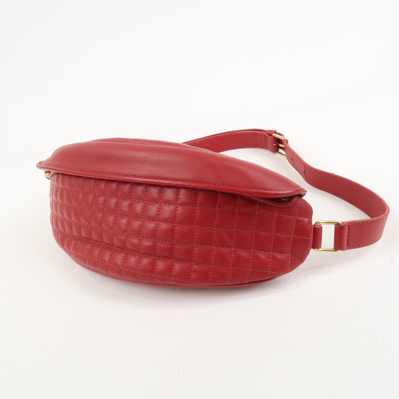 CELINE Leather C Charm Waist Bag Body Bag Red