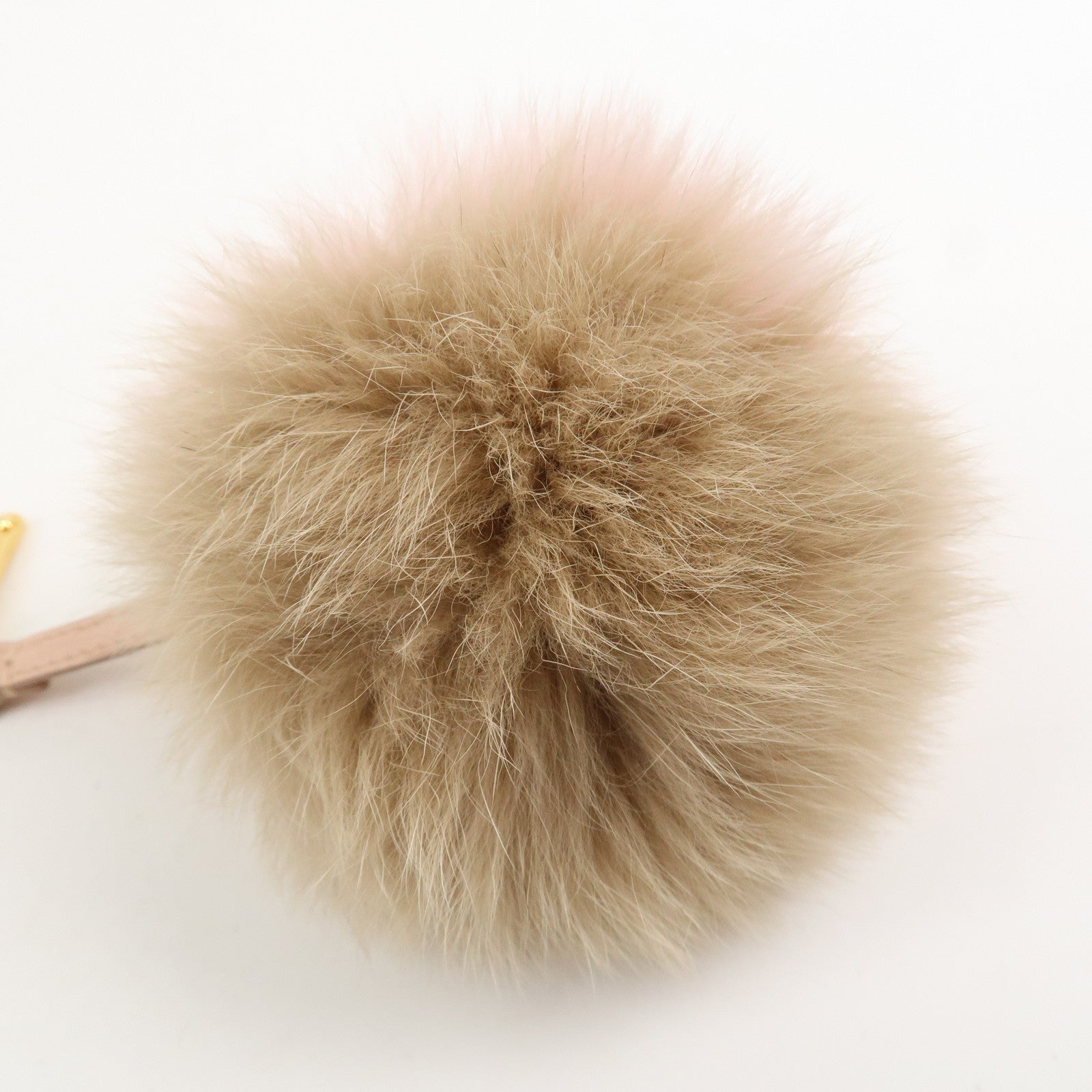 FENDI Pompom Fur Bag Charm Key Ring Brown Pink A7R259